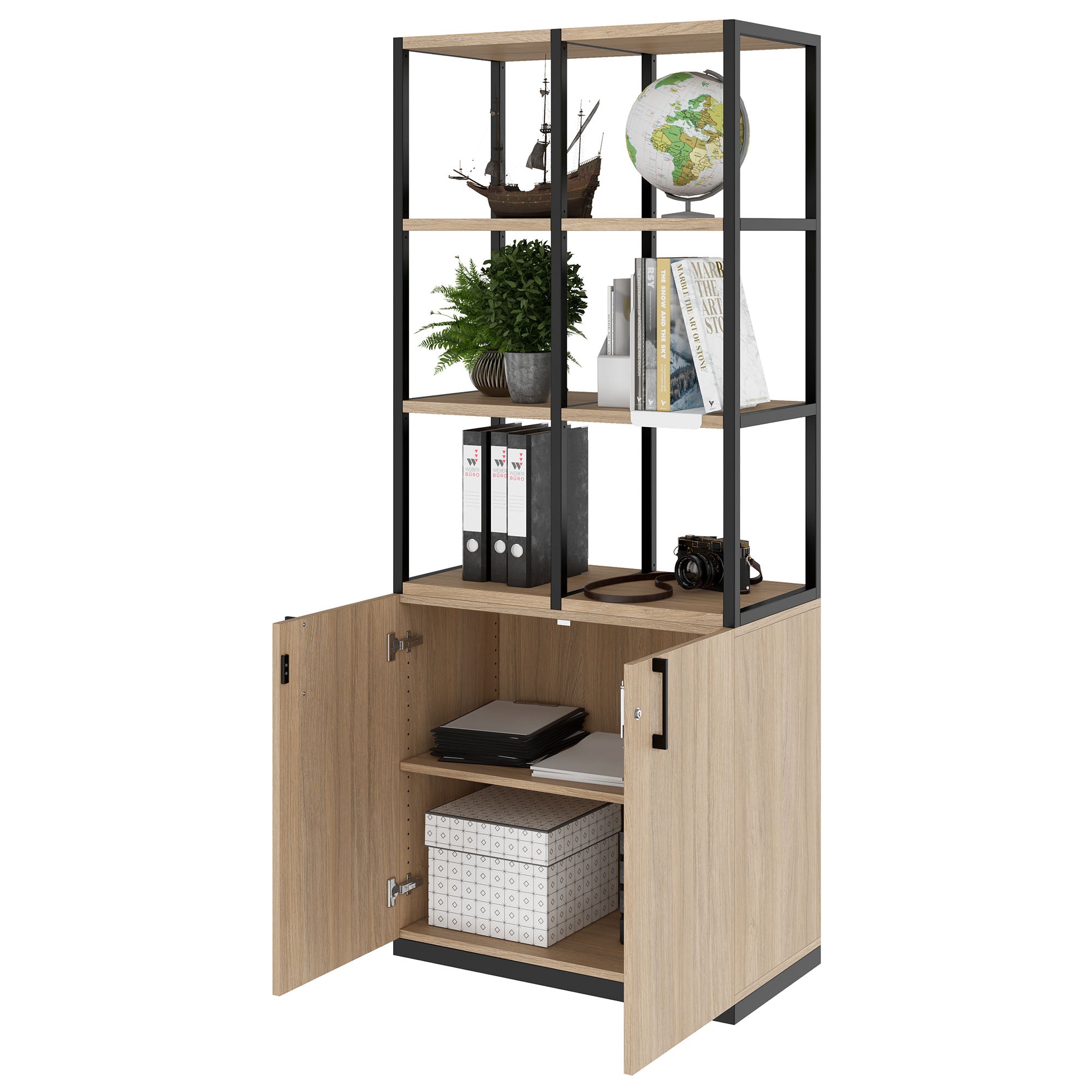 CHOICE shelf cabinet | 5 OH, 800 x 1925 mm, amber oak