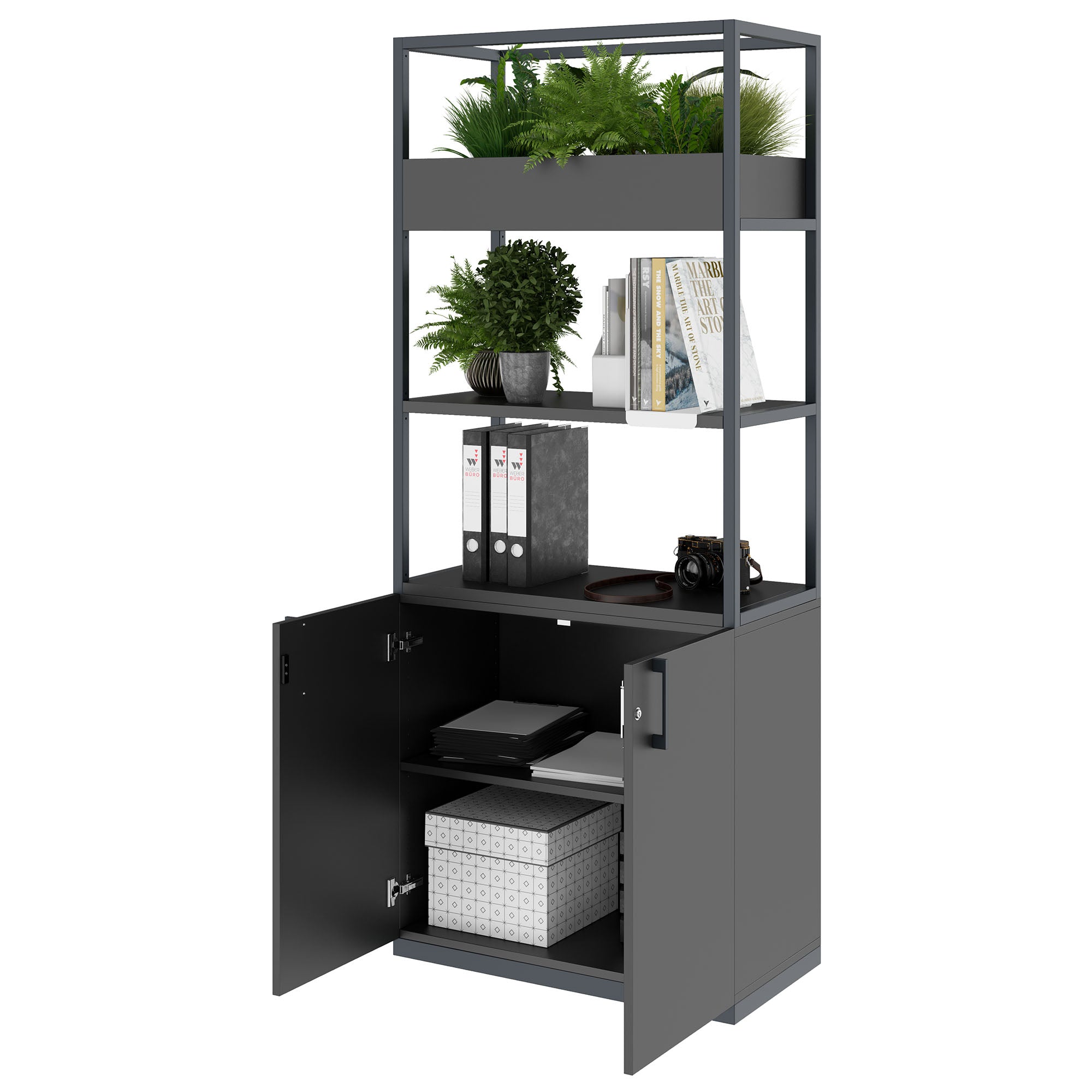 CHOICE shelf cabinet | 5 OH, 800 x 1925 mm, flower box, anthracite