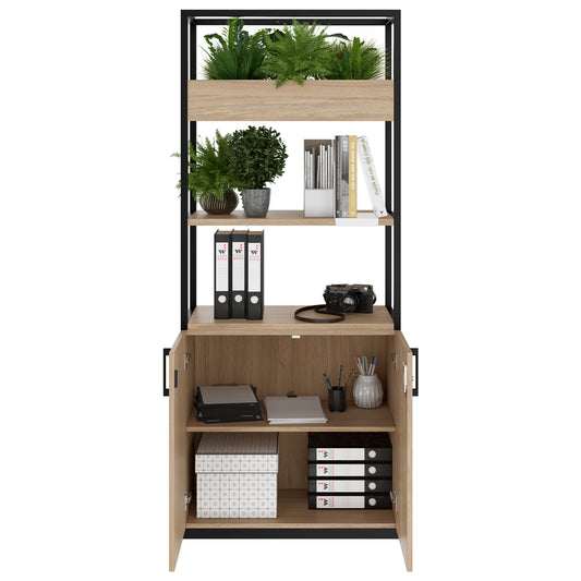 CHOICE shelf cabinet | 5 OH, 800 x 1925 mm, flower box, amber oak