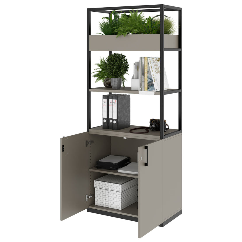 CHOICE shelf cabinet | 5 OH, 800 x 1925 mm, flower box, Cubanite gray
