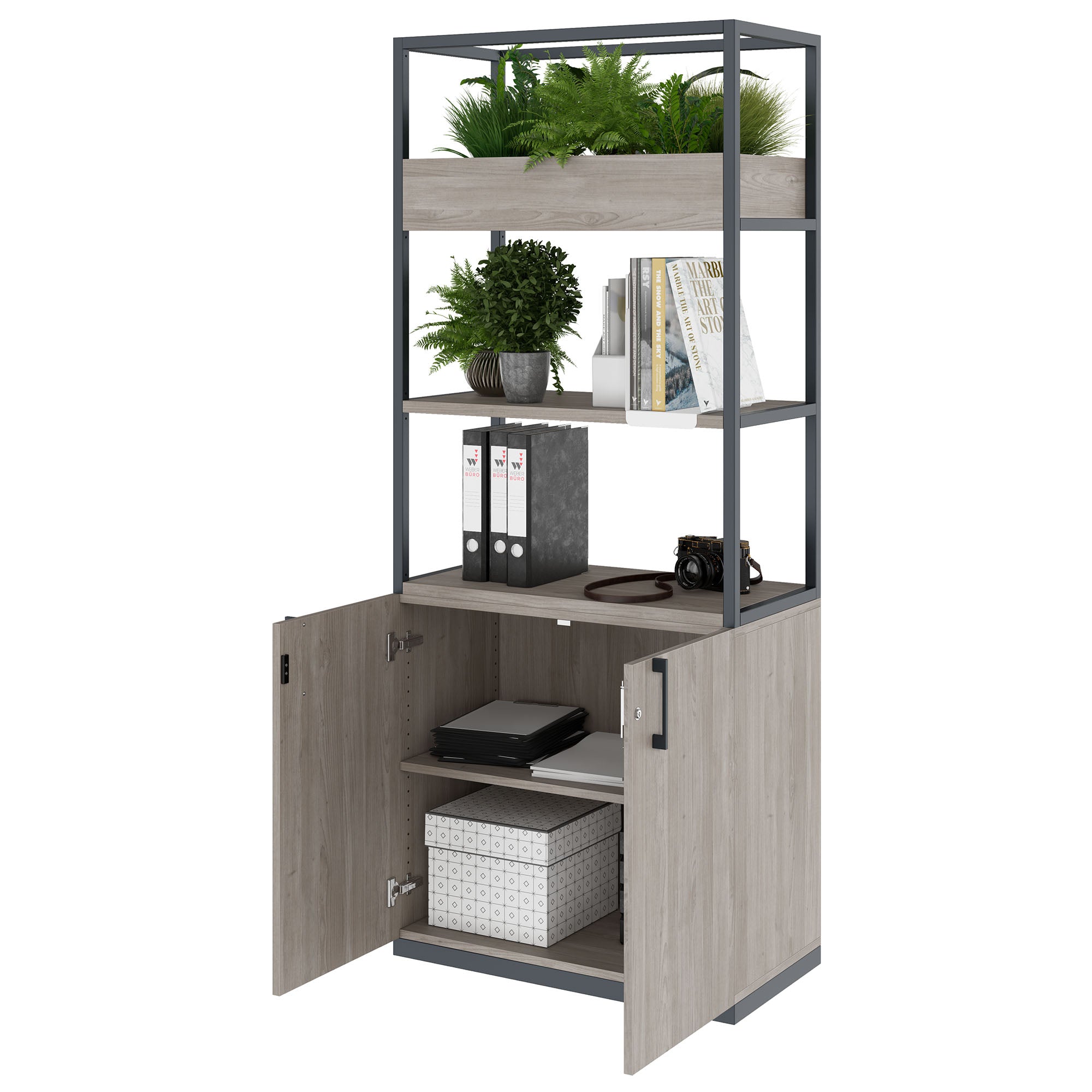 CHOICE Regalschrank | 5 OH, 800 x 1925 mm, Blumenkasten, Nordeiche grau