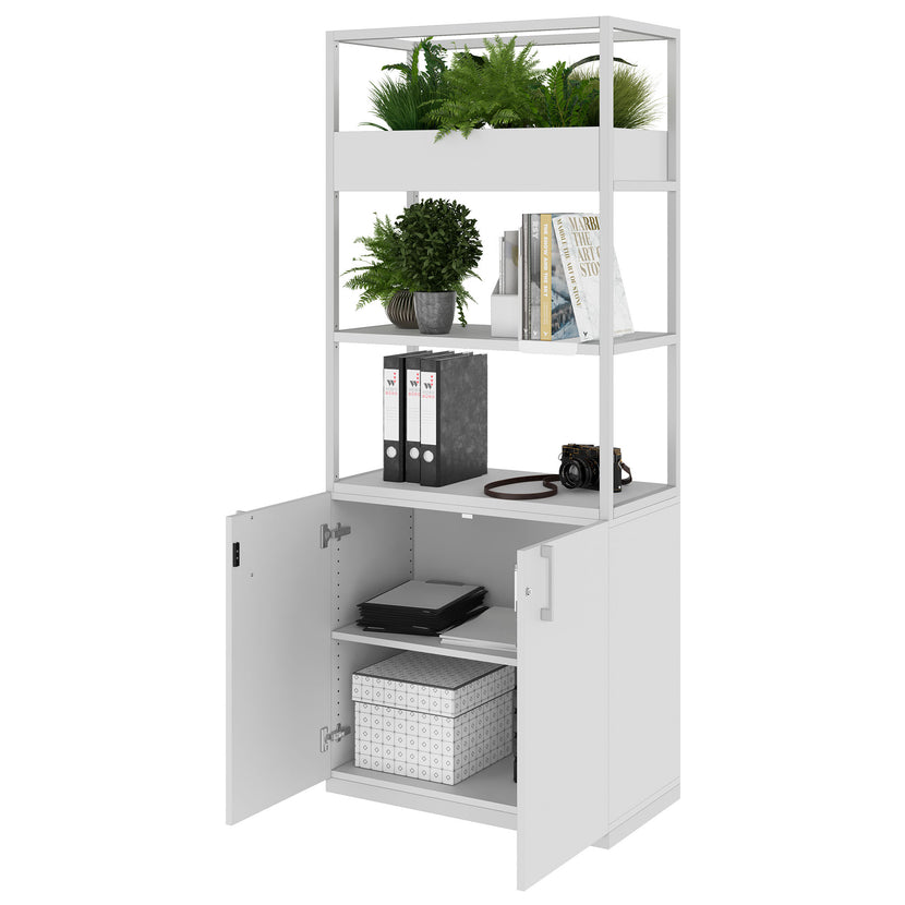 CHOICE shelf cabinet | 5 OH, 800 x 1925 mm, flower box, pearl gray