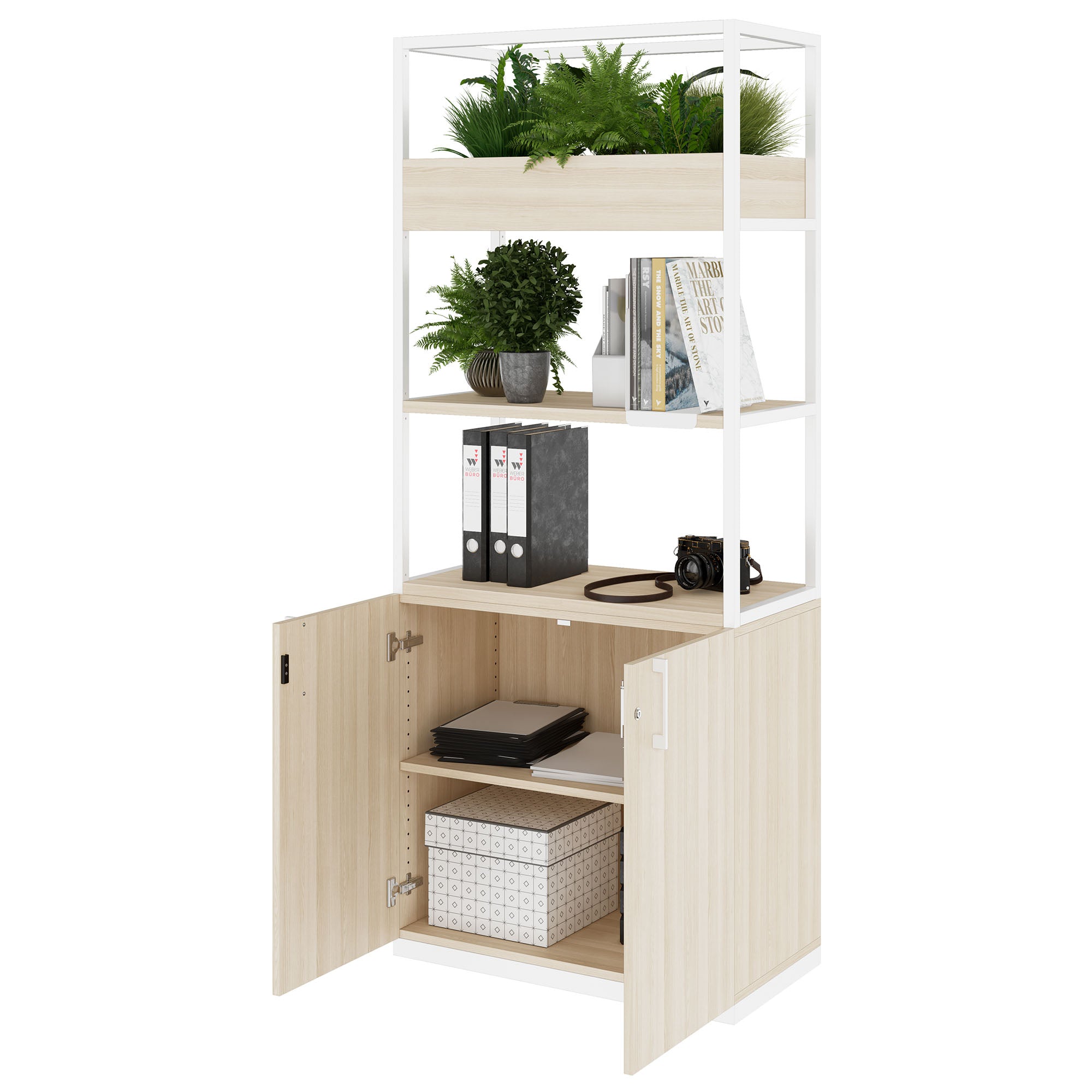 CHOICE shelf cabinet | 5 OH, 800 x 1925 mm, flower box, sand ash