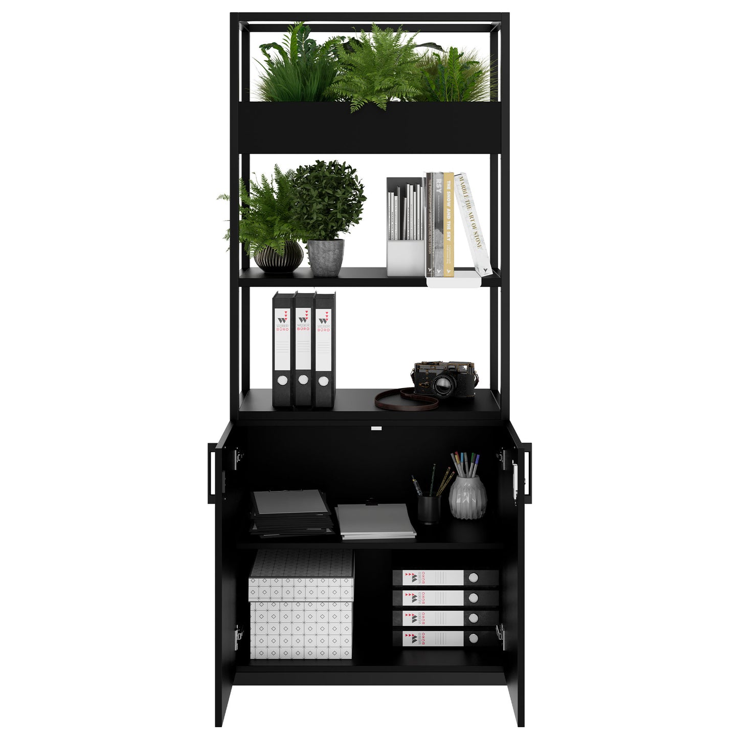 Armoire étagère CHOICE | 5 OH, 800 x 1925 mm, bac à fleurs, noir