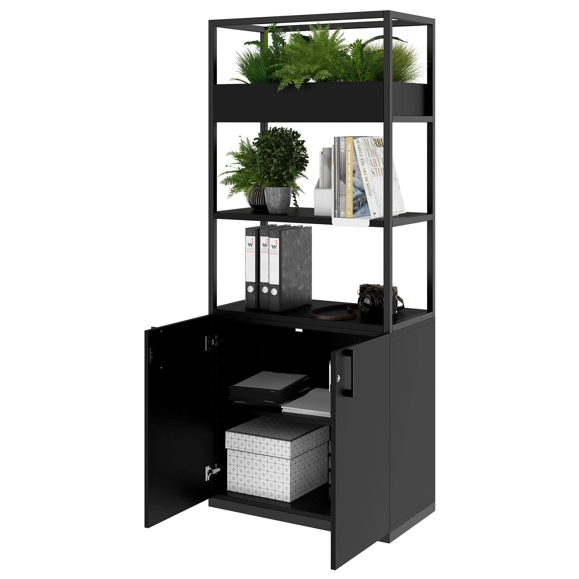 CHOICE shelf cabinet | 5 OH, 800 x 1925 mm, flower box, black