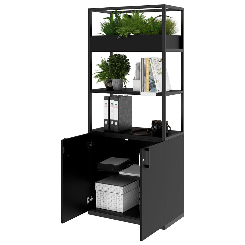 CHOICE shelf cabinet | 5 OH, 800 x 1925 mm, flower box, black