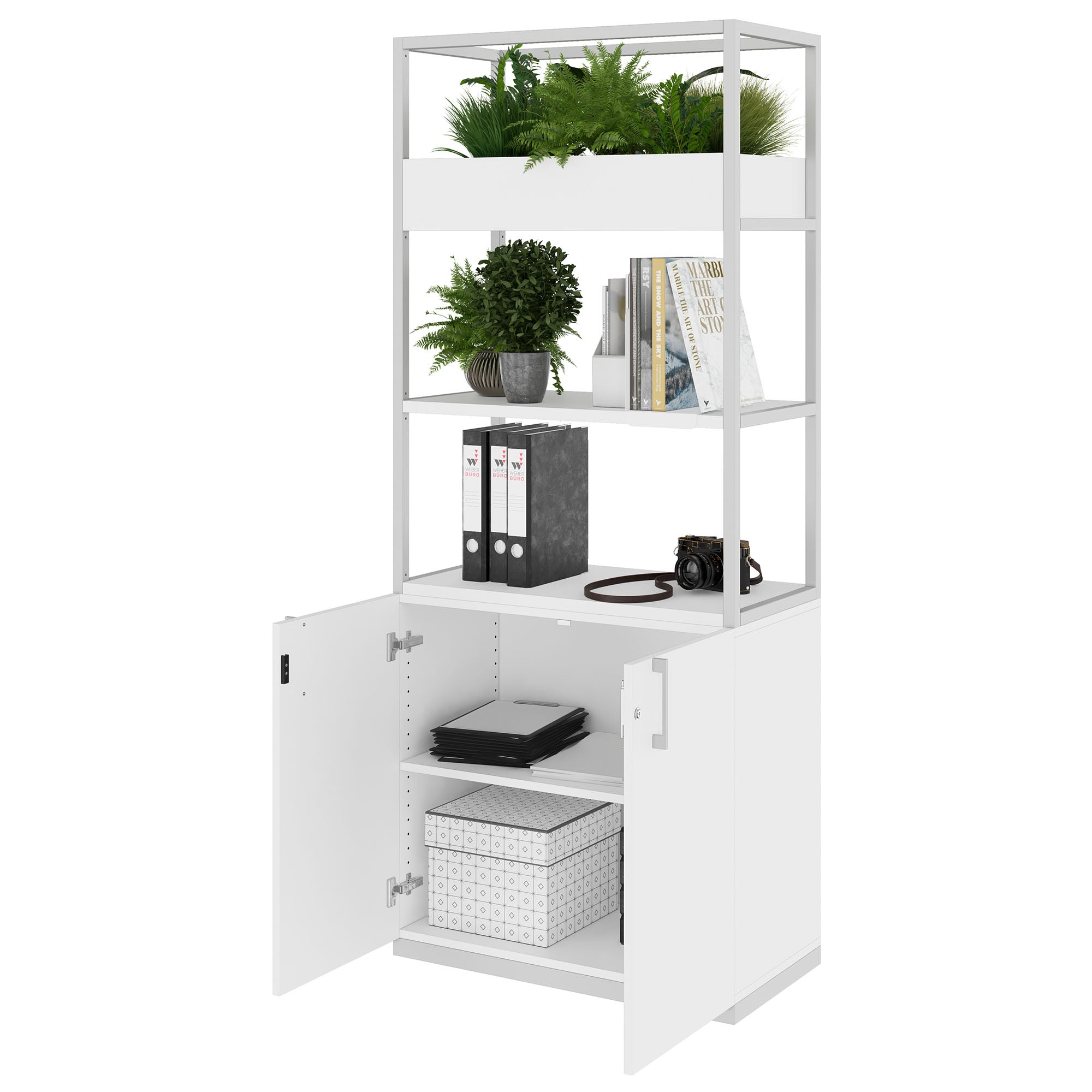 CHOICE Regalschrank | 5 OH, 800 x 1925 mm, Blumenkasten, Weiss