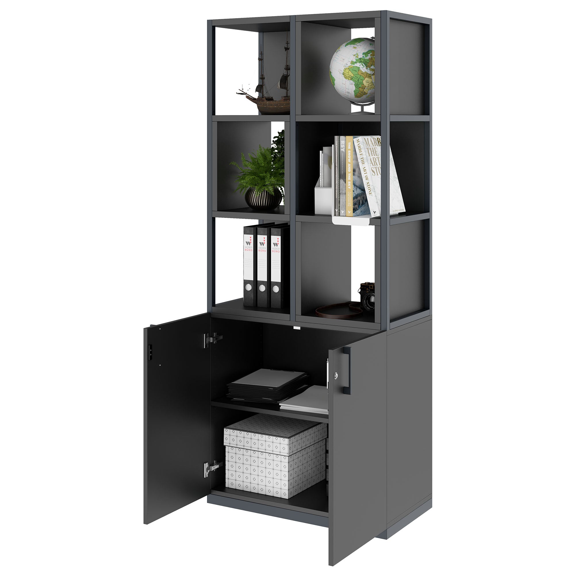 CHOICE shelf cabinet | 5 OH, 800 x 1925 mm, shelf boxes, anthracite