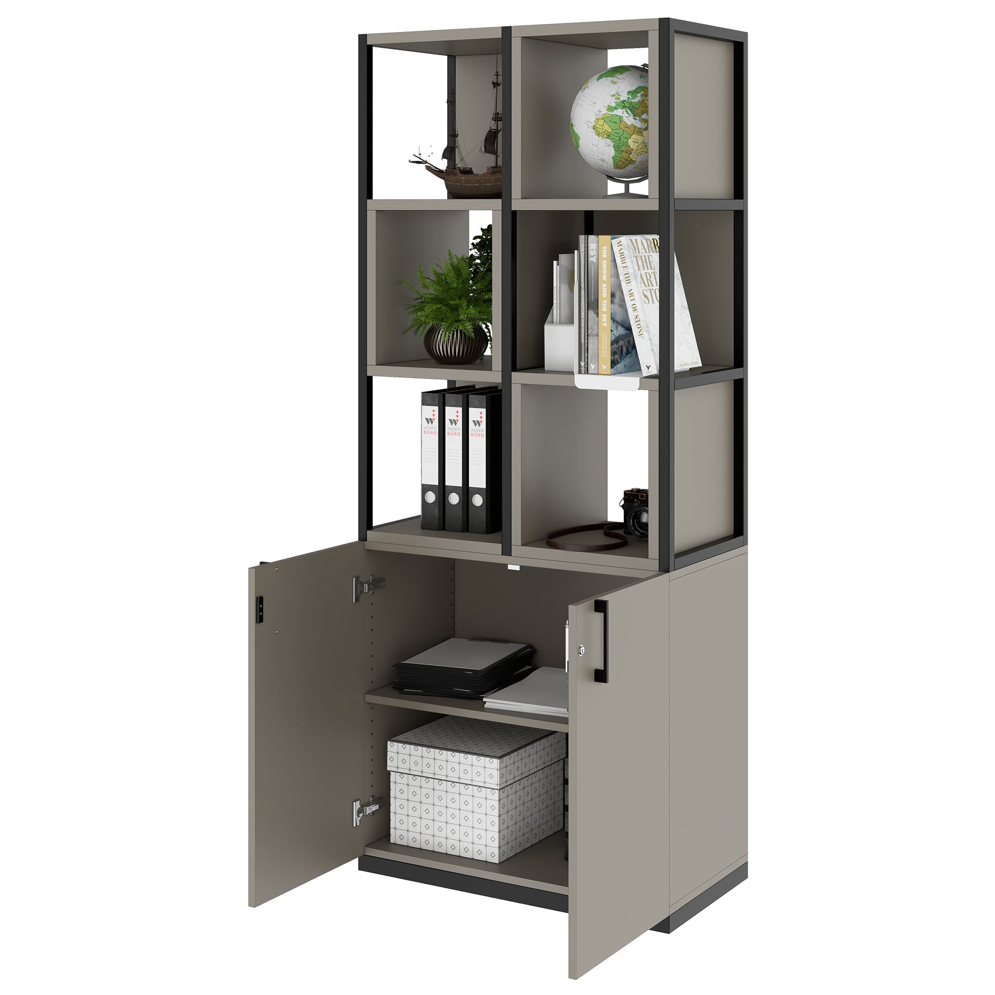 CHOICE shelf cabinet | 5 OH, 800 x 1925 mm, shelf boxes, Cubanite gray