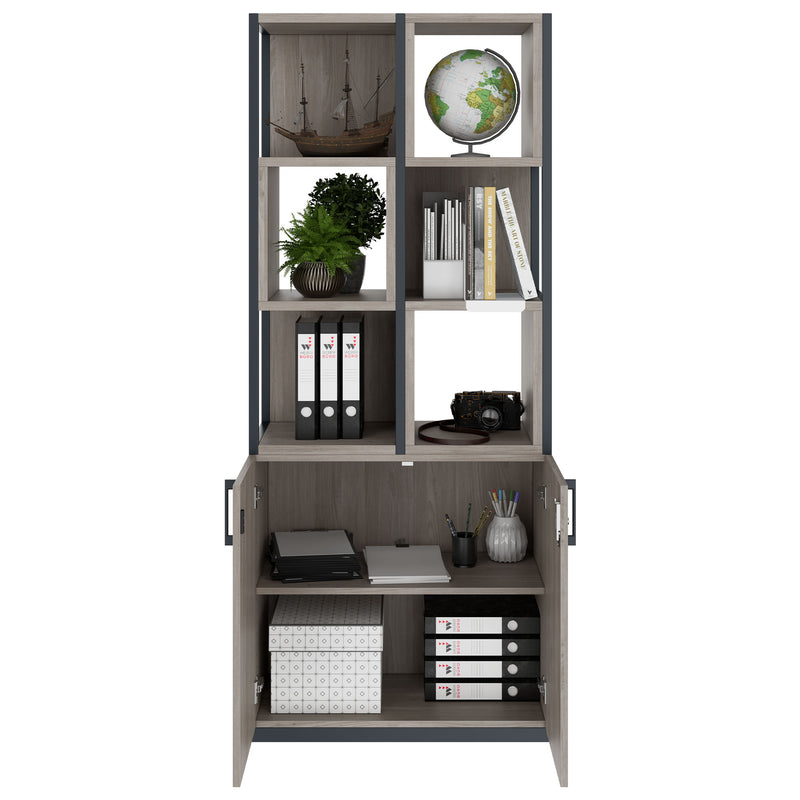 CHOICE Shelving cabinet | 5 OH, 800 x 1925 mm, shelf boxes, Nordic oak grey  - 2 Main Image