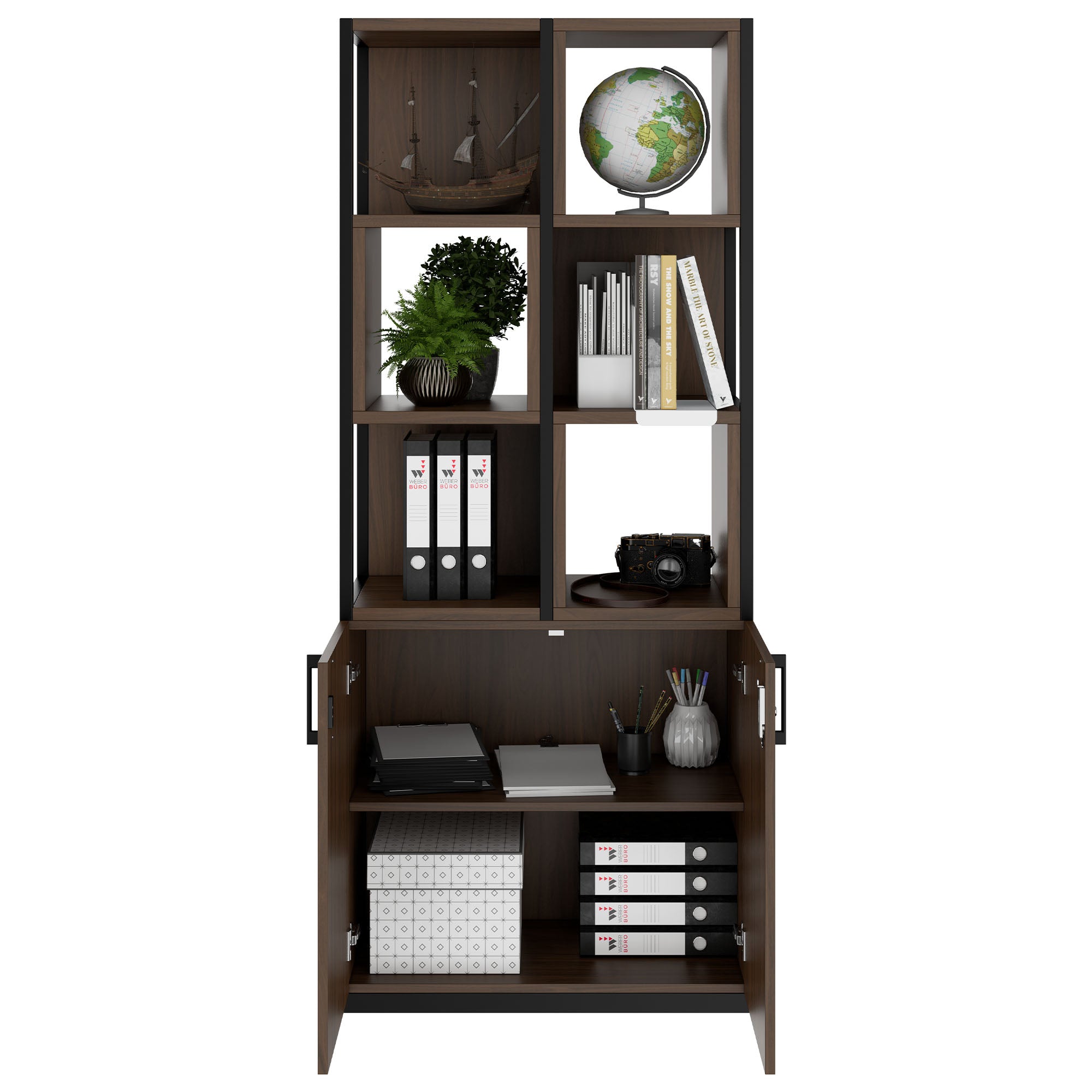 CHOICE shelf cabinet | 5 OH, 800 x 1925 mm, shelf boxes, walnut