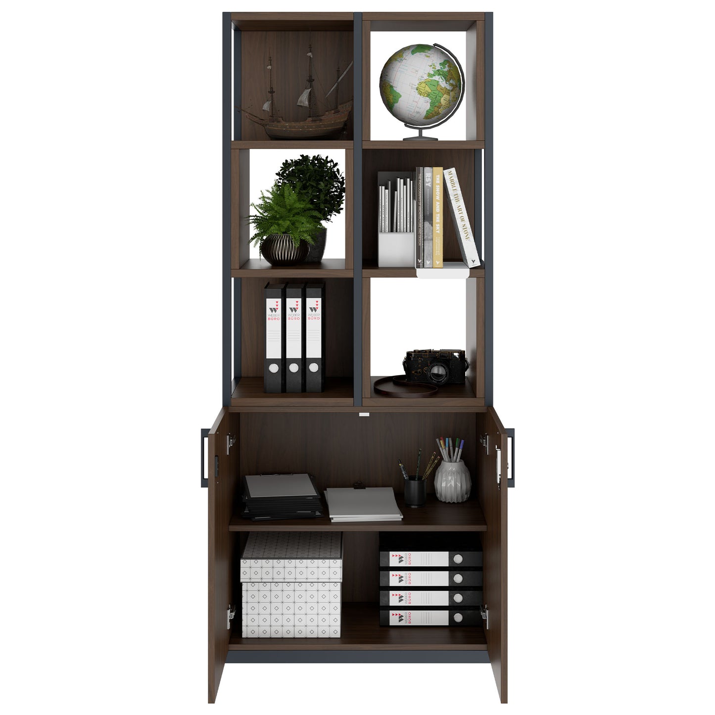 Armoire étagère CHOICE | 5 OH, 800 x 1925 mm, boîtes à étagères, noyer