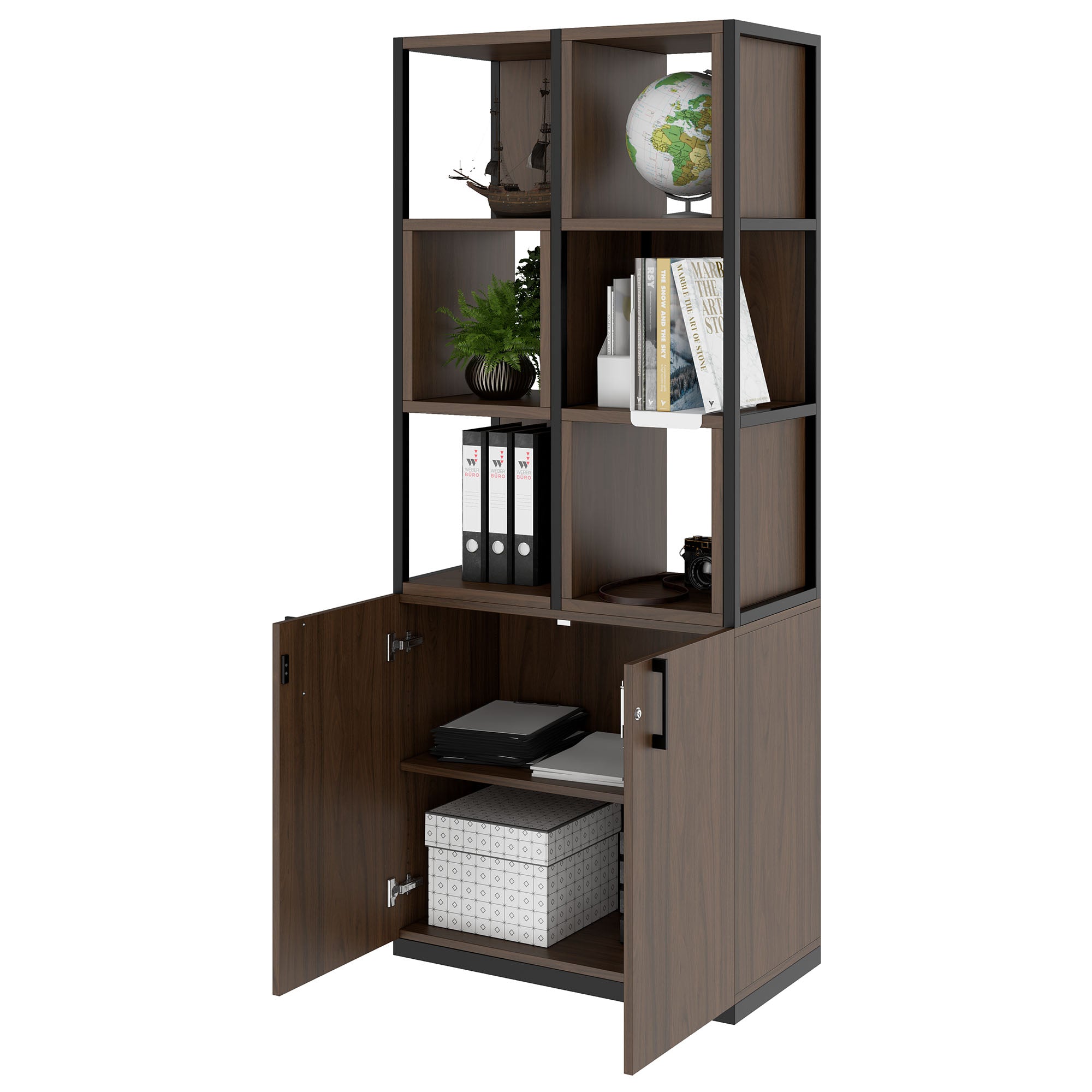 CHOICE shelf cabinet | 5 OH, 800 x 1925 mm, shelf boxes, walnut