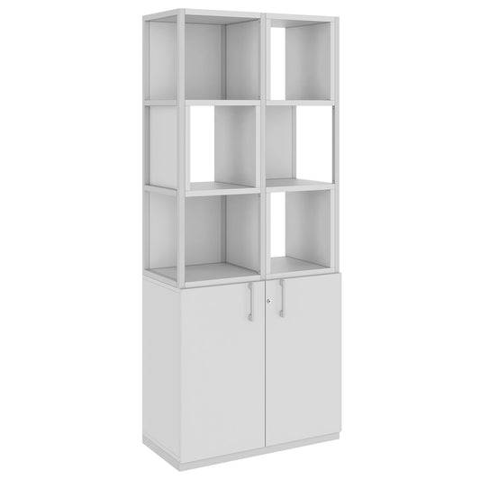 Armoire étagère CHOICE | 5 OH, 800 x 1925 mm, boîtes à étagères, gris perle