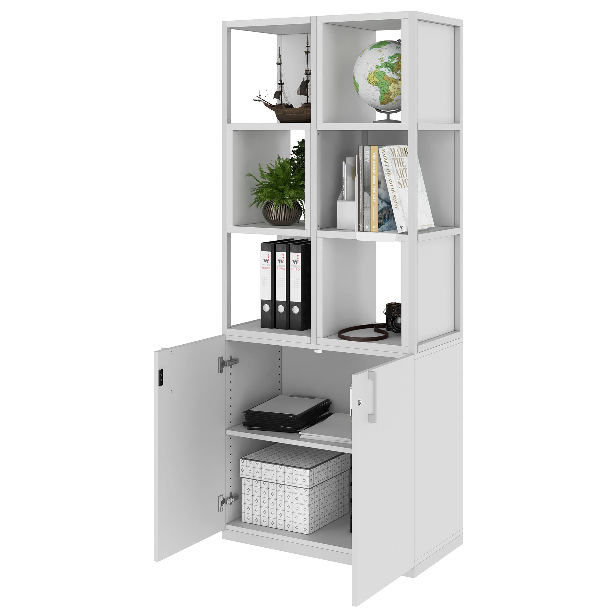 CHOICE shelf cabinet | 5 OH, 800 x 1925 mm, shelf boxes, pearl gray