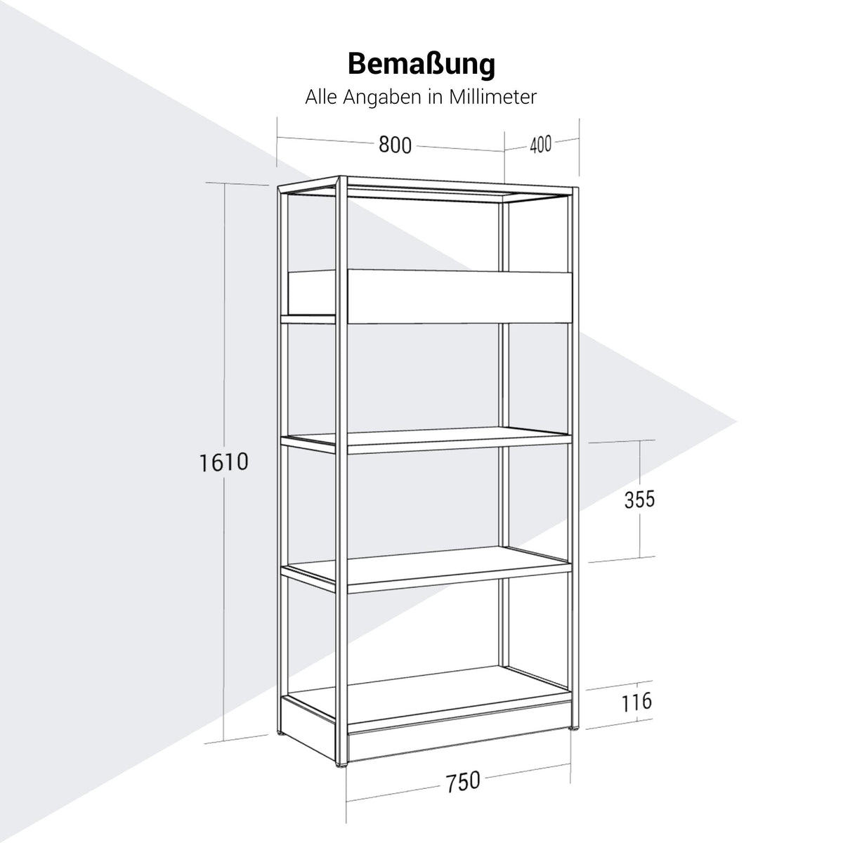 ATELLA Regalschrank | 4 OH, 800 x 1610 mm, Bernsteineiche - 9 Lightbox Main Image