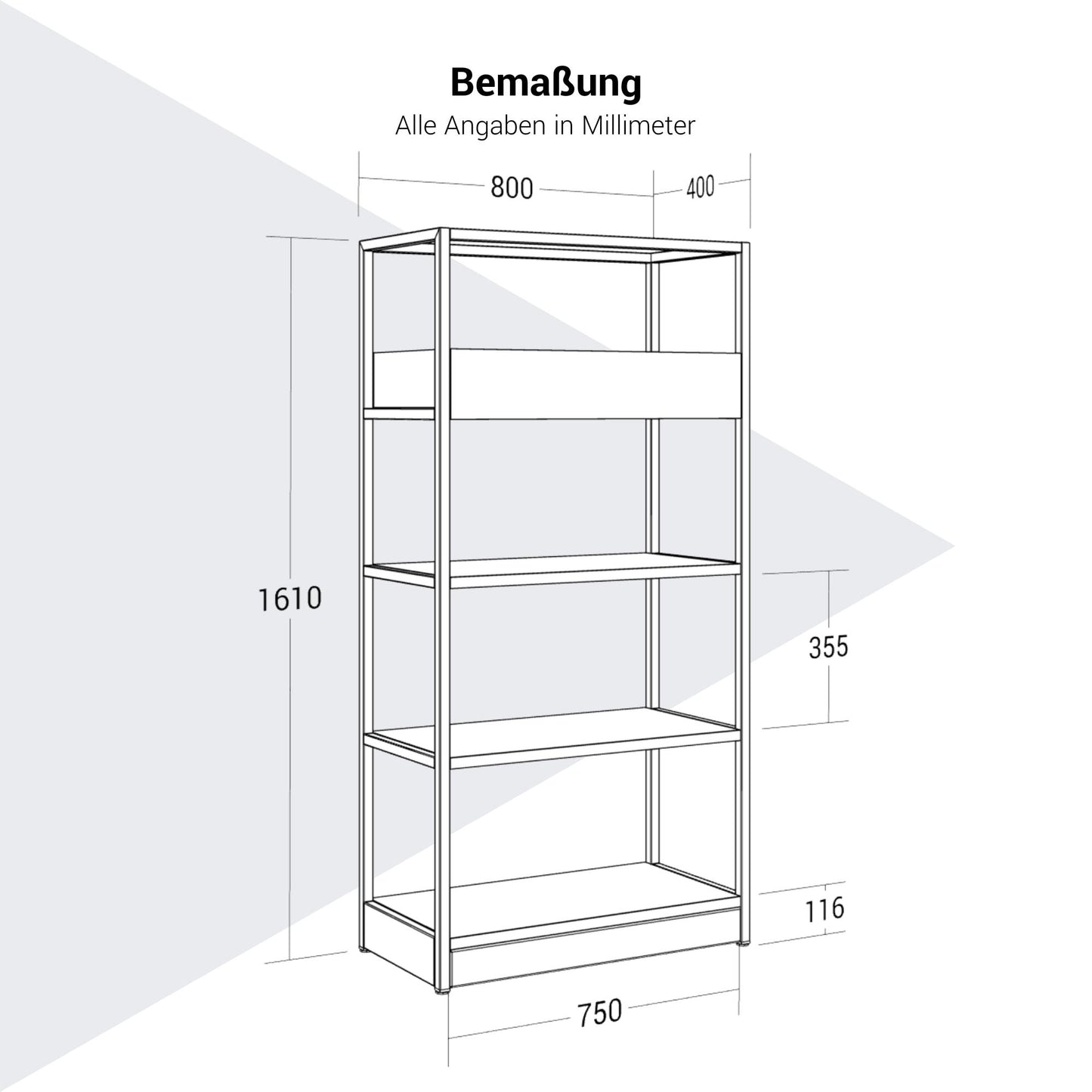 Atella Shelf | 4 OH, 800 x 1610 mm, nero