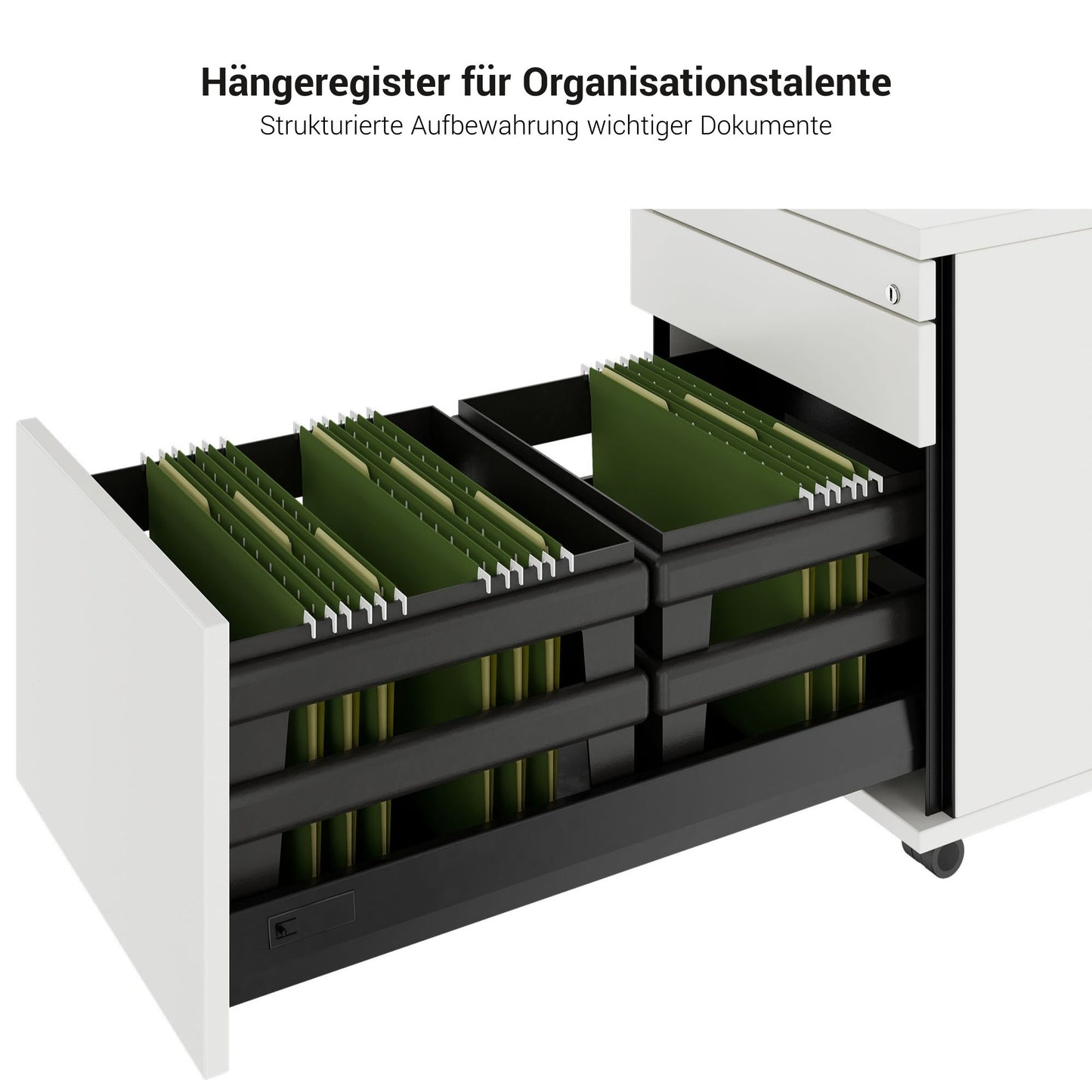 TIP Roll container | 800 mm deep, trailer register, small partial compartment, soft-close, white