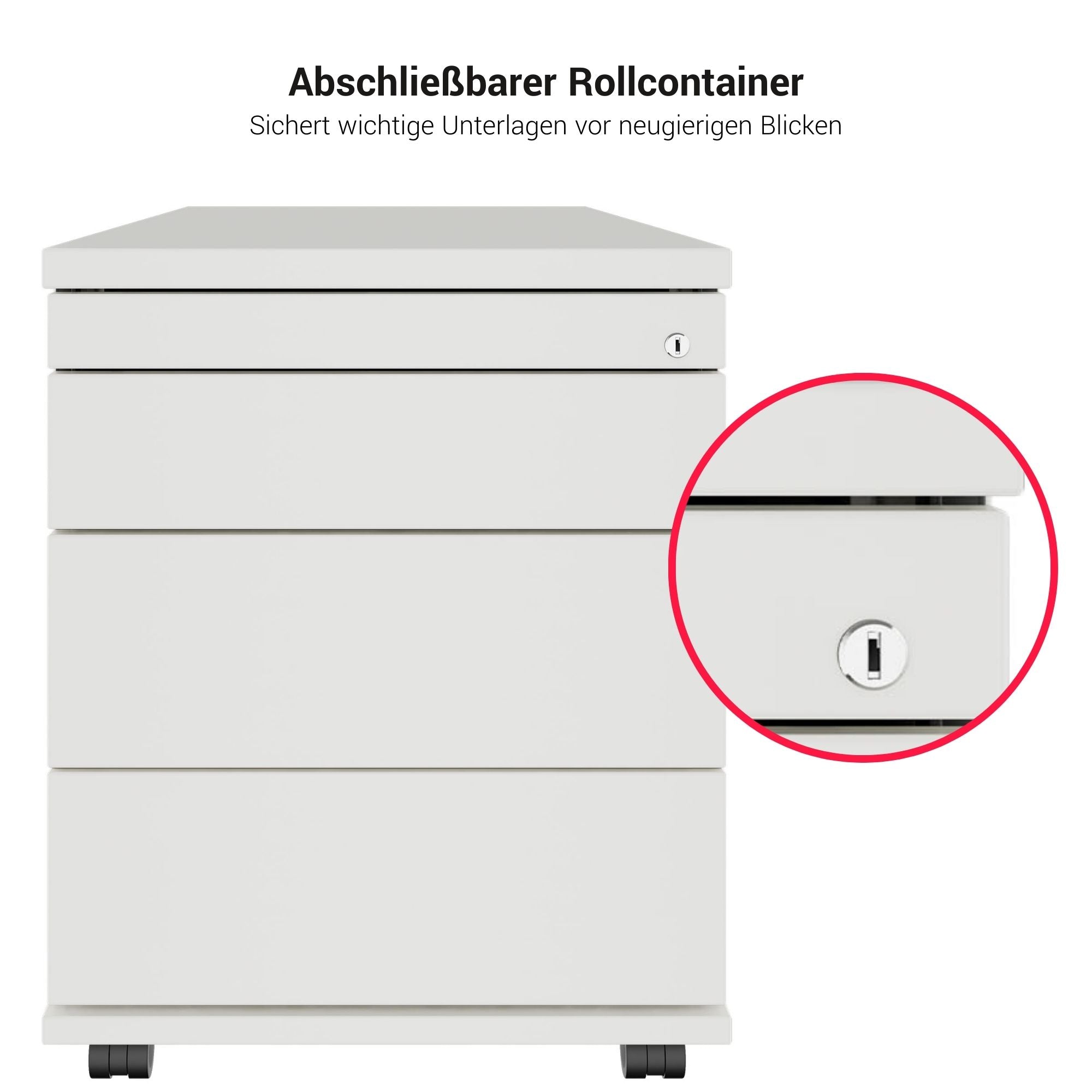 TIP Rolling container | 800 mm deep, small parts compartment, soft close, white