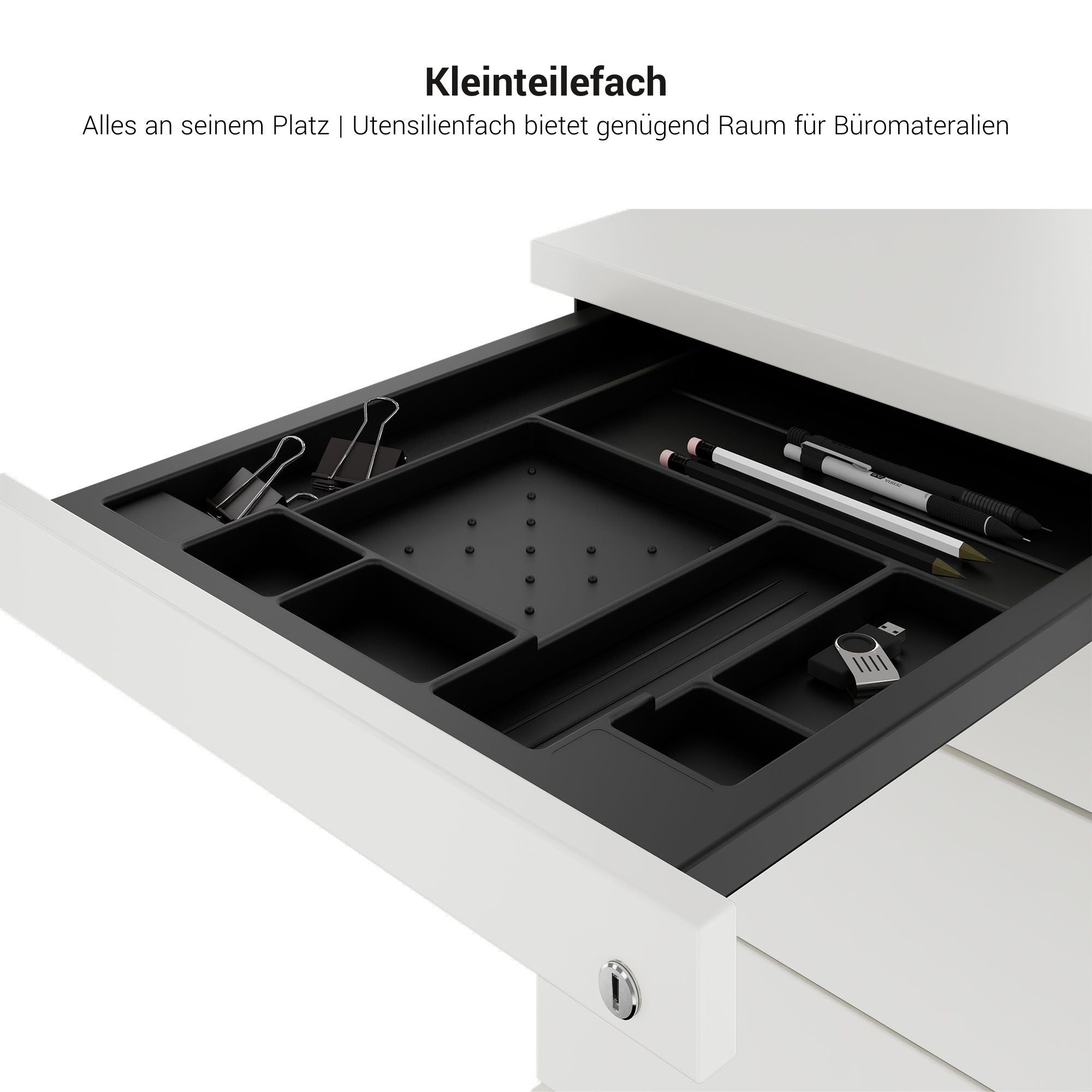 TIP Rolling container | 800 mm deep, small parts compartment, soft close, white
