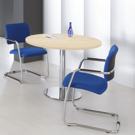 OPTIMA meeting table | Round, chrome frame, Ø 1000 mm, maple