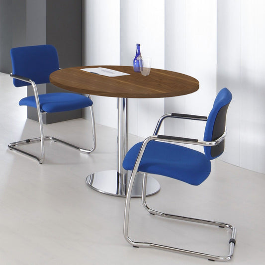 OPTIMA meeting table | Round, chrome frame, Ø 1000 mm, walnut