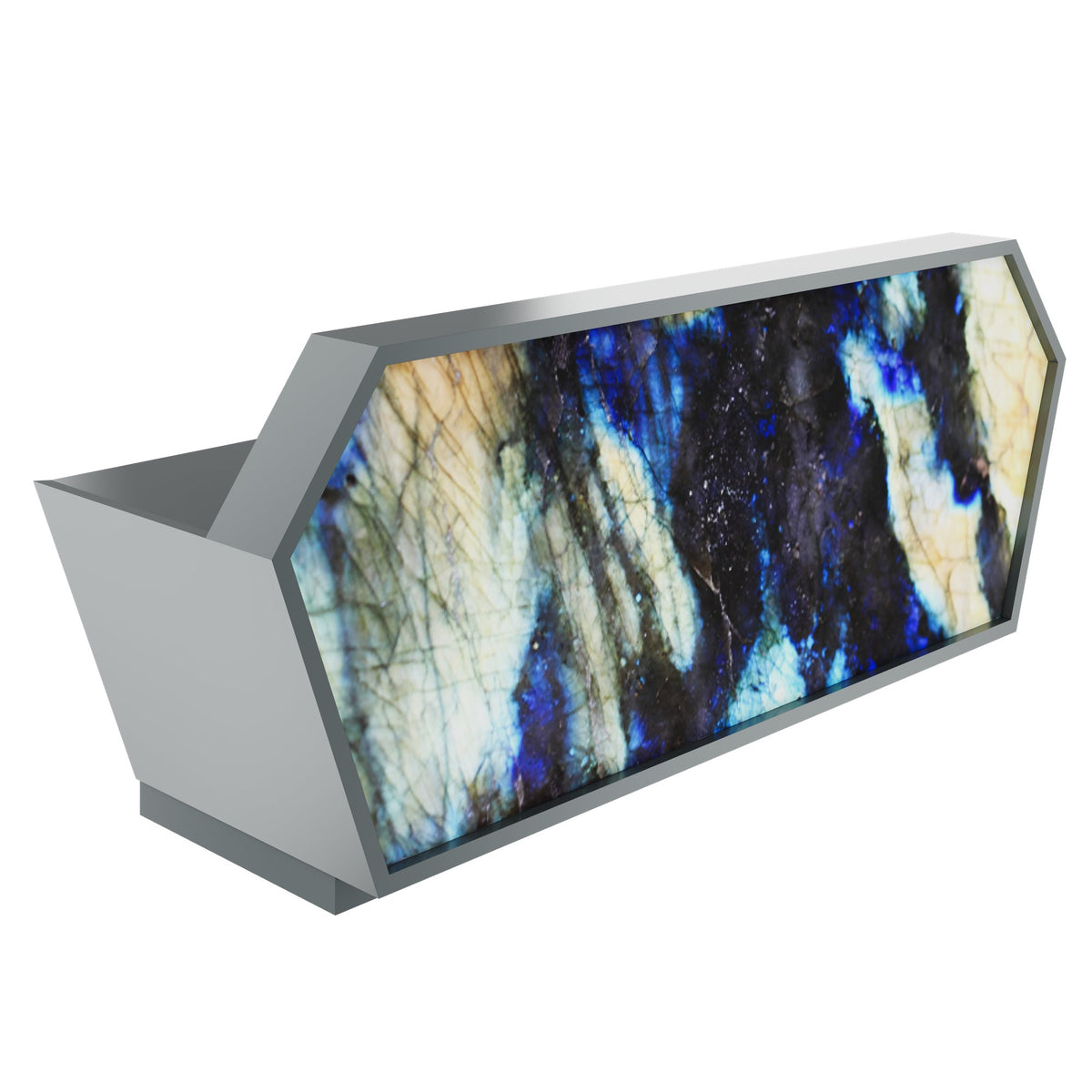 SHINE Empfangstheke | 2680 x 1100 mm, integrierter Kabeldurchlass, Front mit Grafikdruck und LED-Beleuchtung - 6 Lightbox Main Image