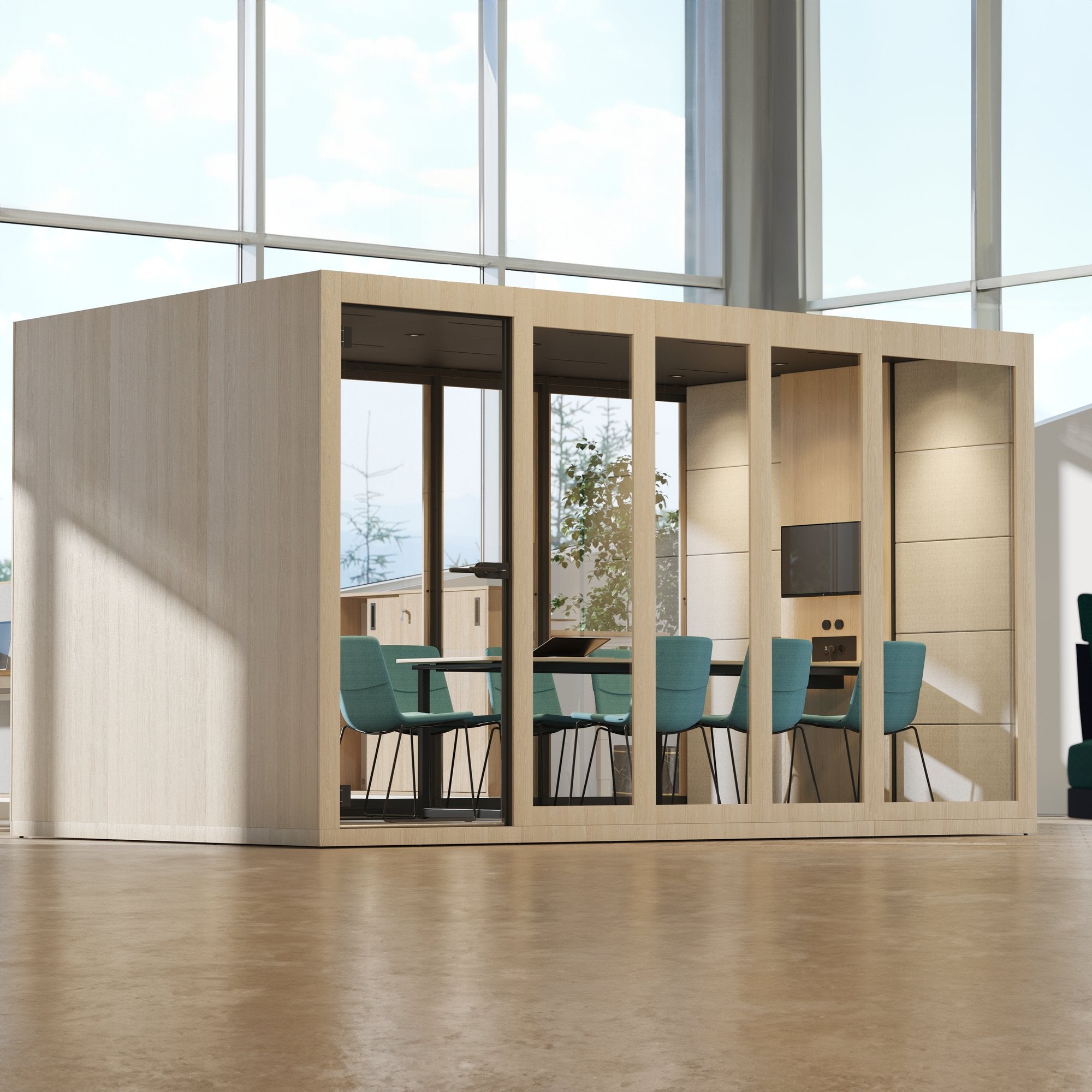 SILENT ROOM XL - MeetingBox | Spazio di stanza, isolamento sonoro, per 8 persone, sostanze di riferimento Berta / Synergy / Velito