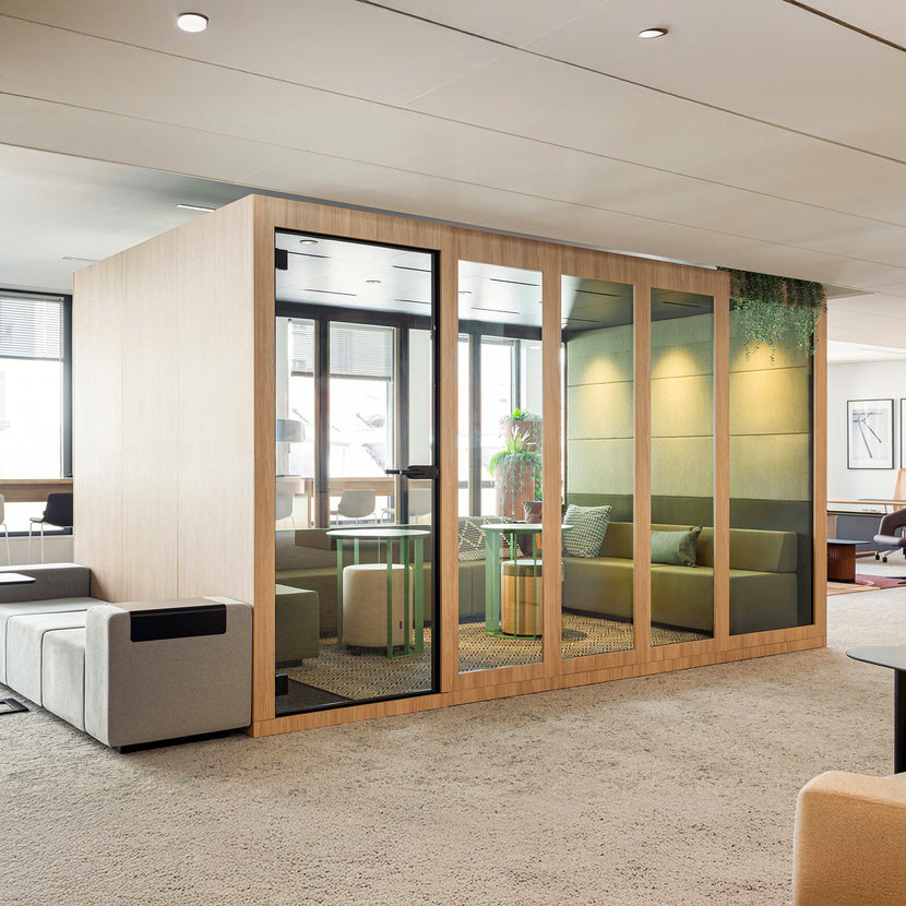 SILENT ROOM XL - MeetingBox | Spazio di stanza, isolamento sonoro, per 8 persone, sostanze di riferimento Berta / Synergy / Velito