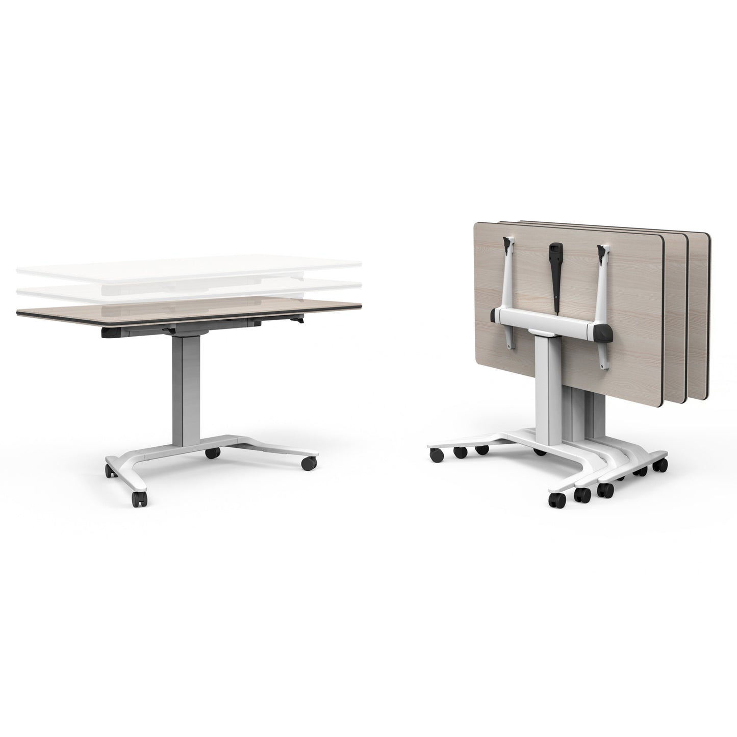SKILL Schreibtisch | 670-1600 x 740-104 mm, klappbar, stapelbar, manuell höhenverstellbar