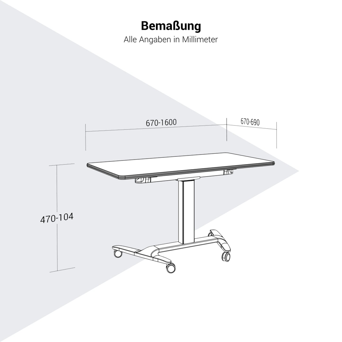 SKILL Schreibtisch | 670-1600 x 740-104 mm, klappbar, stapelbar, manuell höhenverstellbar