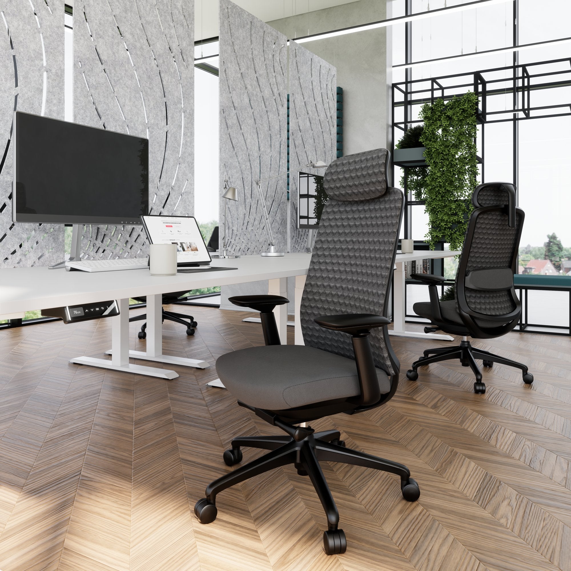 Smart Regola sedia oscillante per ufficio | Meccanica sincrona, braccioli 4D, poggiatesta opzionale, nero