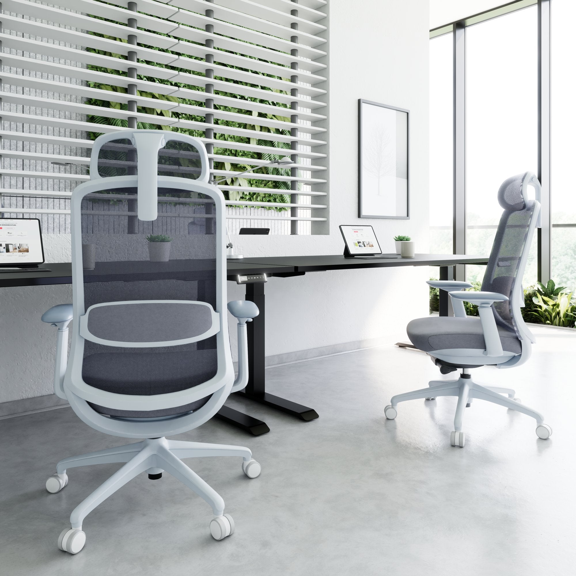 SMART ADJUST NET Bürodrehstuhl | Synchronmechanik, 4D-Armlehnen, Kopfstütze optional, Grau