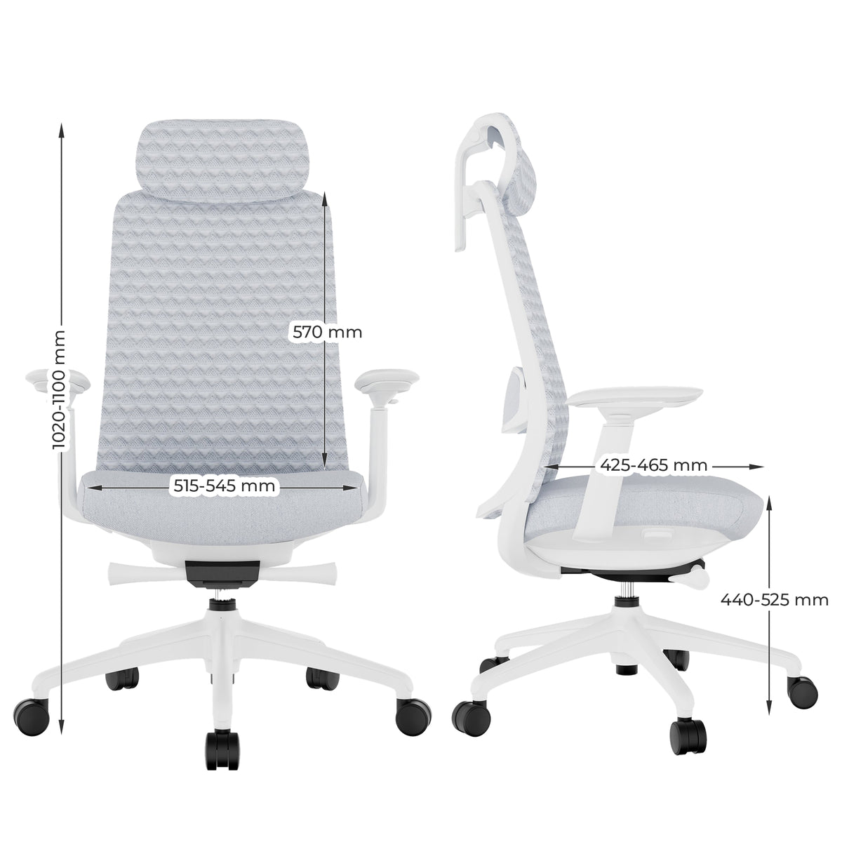 SMART ADJUST NET Bürodrehstuhl | Synchronmechanik, 4D-Armlehnen, Kopfstütze optional, Grau