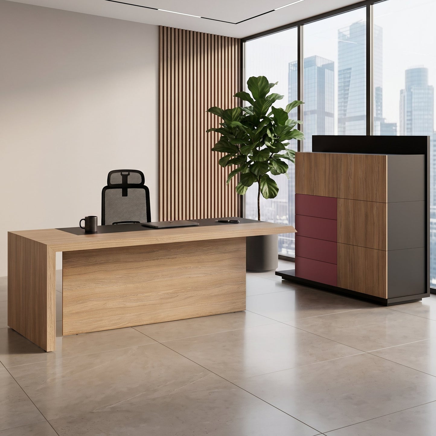 SORANO Chefschreibtisch | 2100 x 730 mm, Seitenwange mit Standfuß