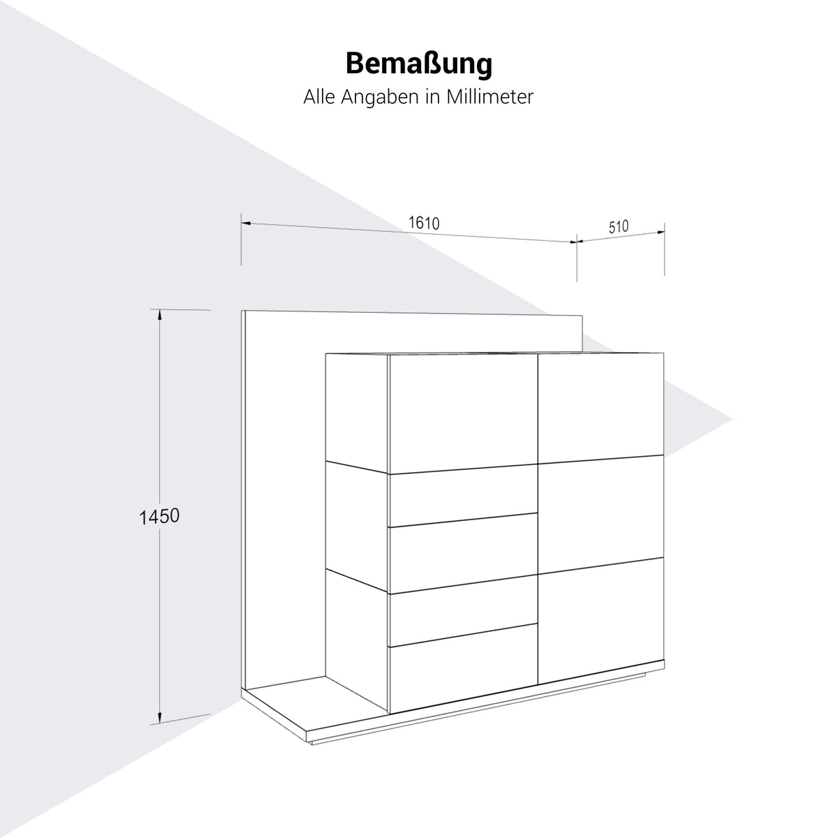 SORANO Highboard | 1610 x 1450 mm, Türen & Schubladen mit Push-to-Open - 13 Lightbox Main Image