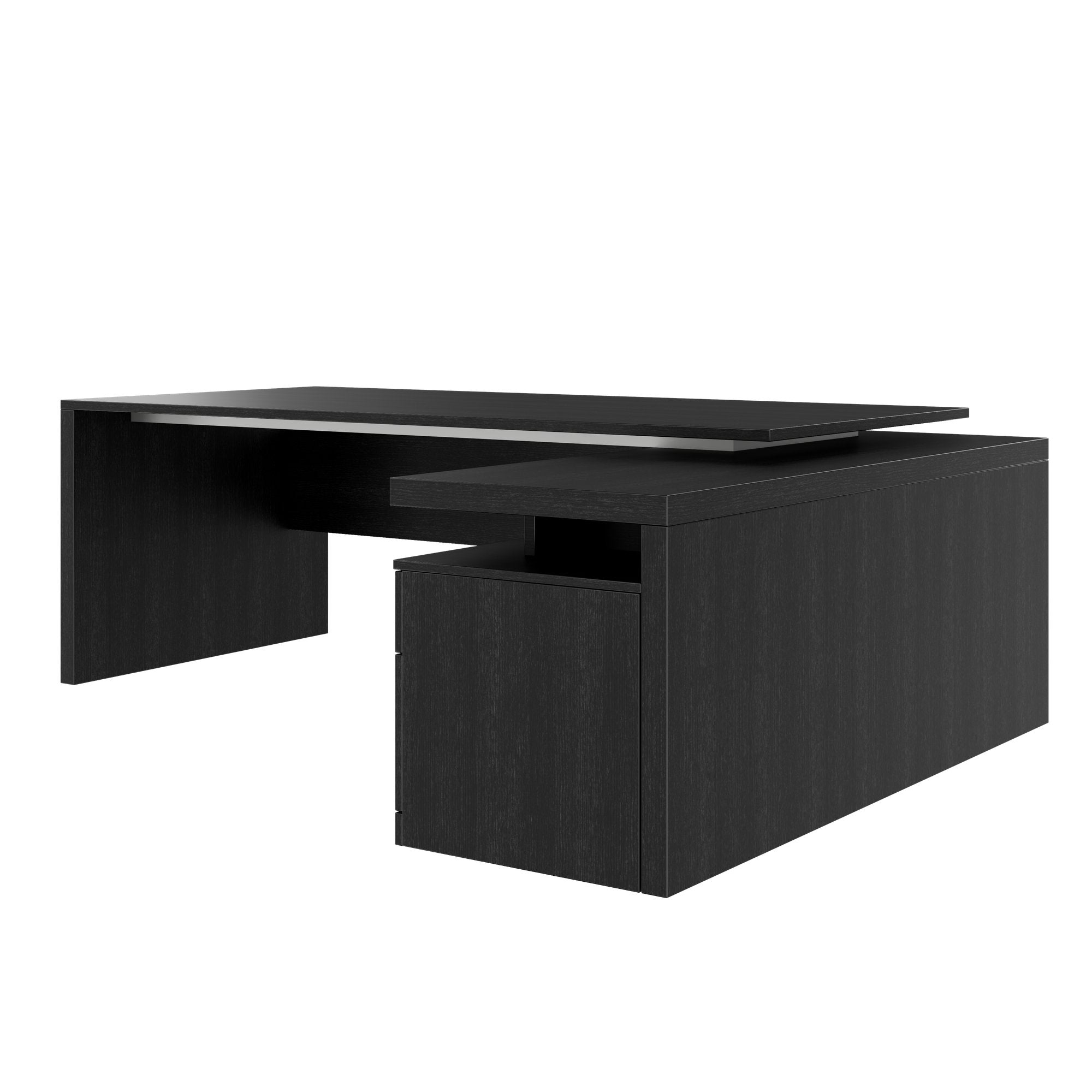 Stratego Chief Desk | 2300 x 1720 mm, basboard intégré, chêne foncé