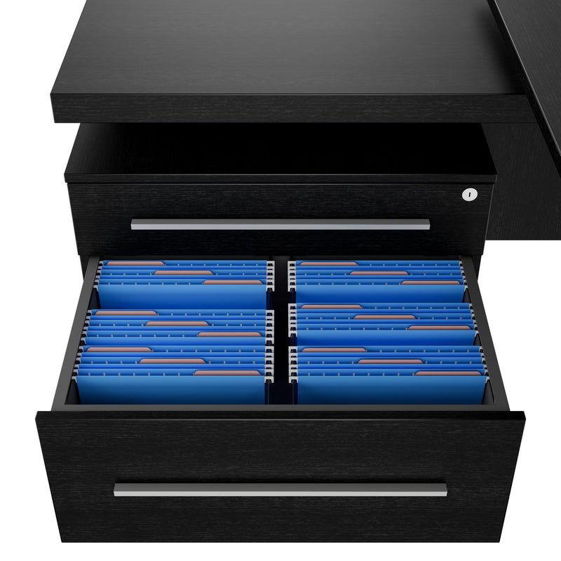 STRATEGO Chefschreibtisch | 2300 x 1720 mm, Integriertes Lowboard, Dunkle Eiche - 8 Main Image
