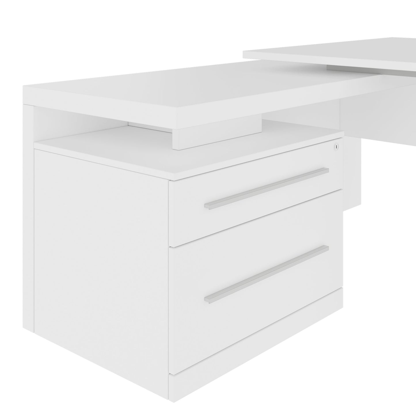 Stratego chief desk | 2300 x 1720 mm, integrated lowboard, white