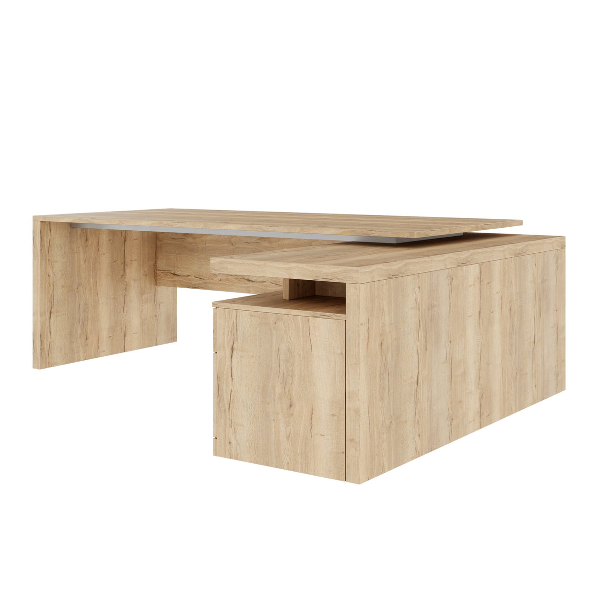 STRATEGO Chefschreibtisch | 2300 x 1720 mm, Integriertes Lowboard, Wildeiche - 4 Lightbox Main Image