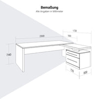 Stratego chief desk | 2300 x 1720 mm, integrated lowboard, wild oak