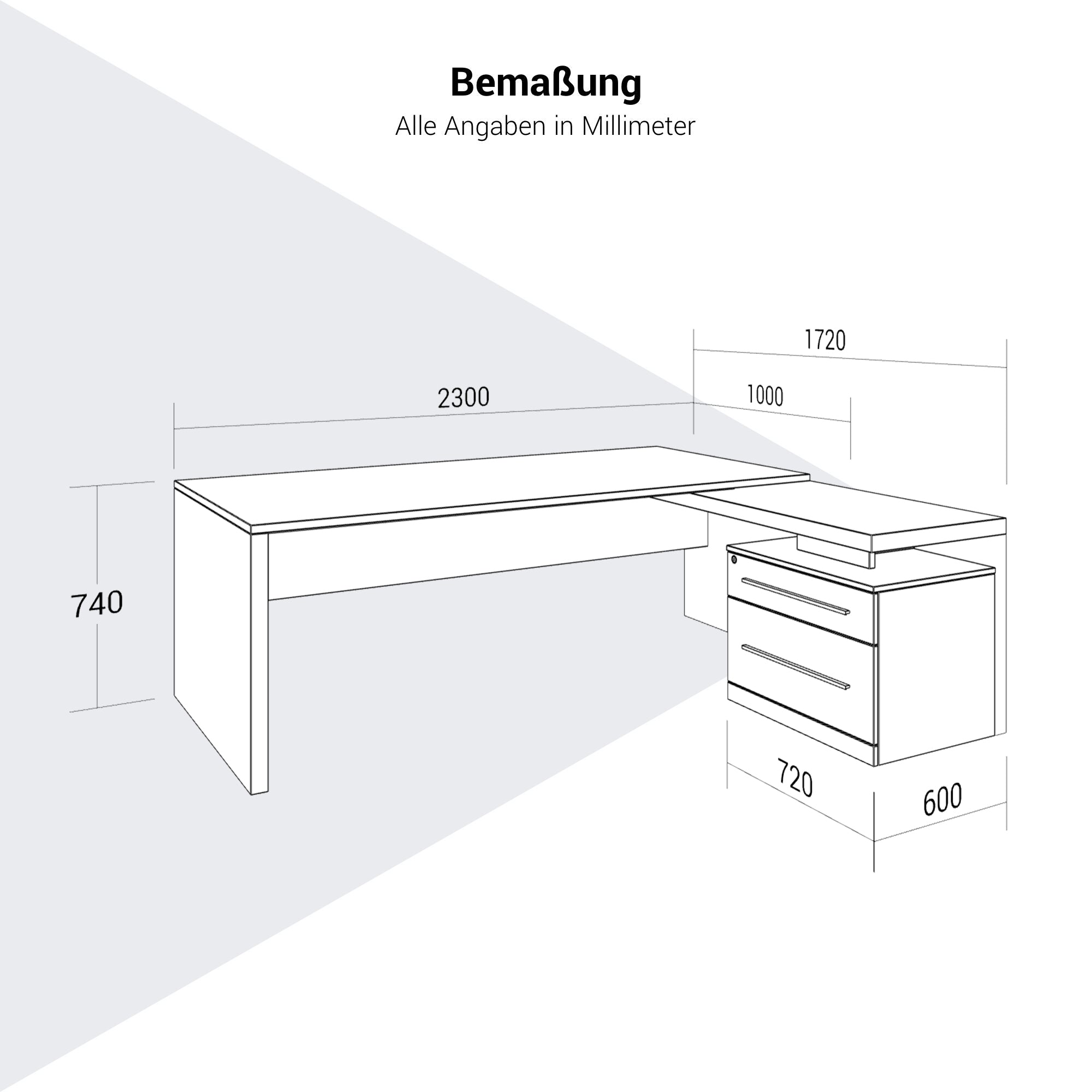 Stratego Chief Desk | 2300 x 1720 mm, bassa bordo integrato, quercia selvatica