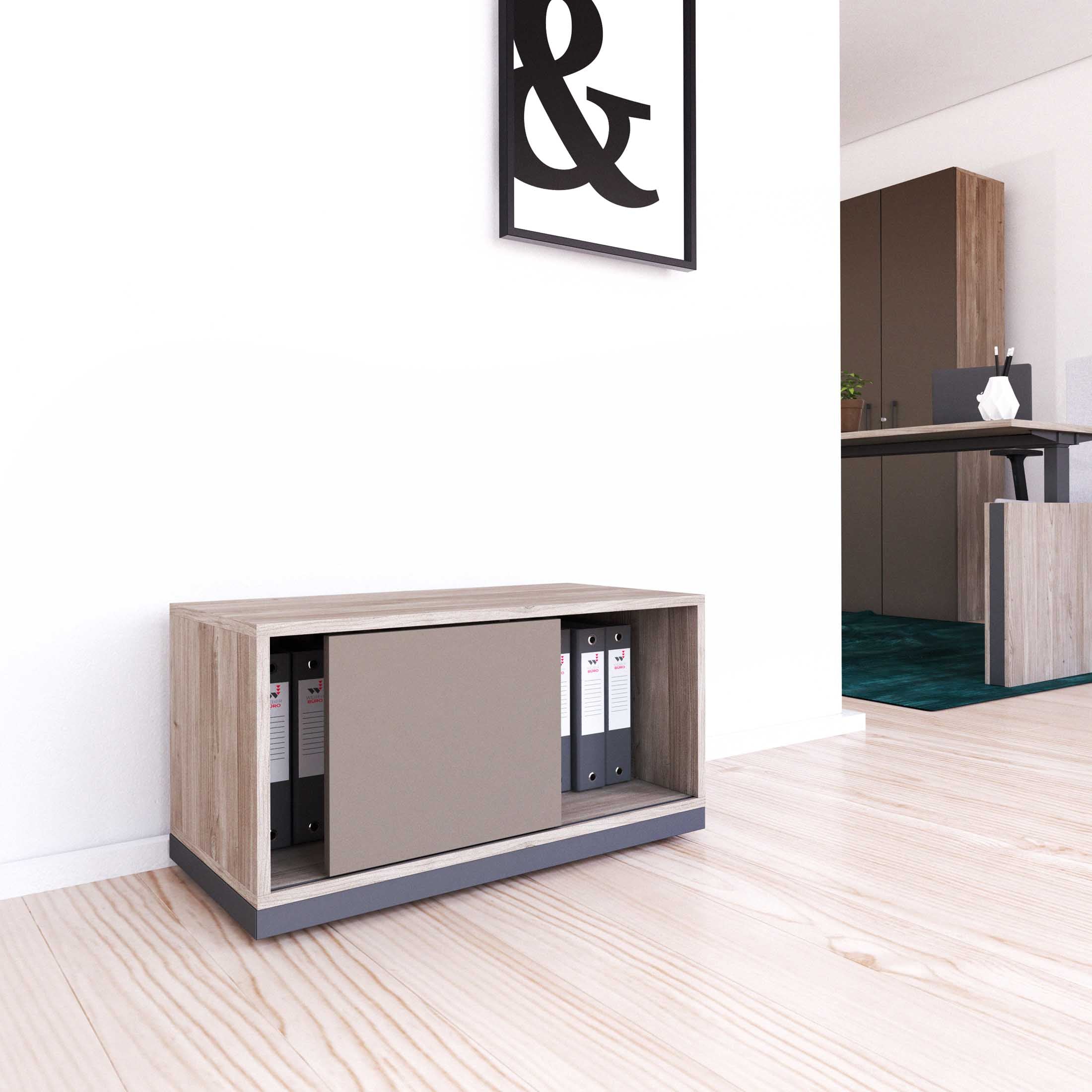 CHOICE Armoire de porte coulissante | 1 oh, 800 x 410 mm, gris de chêne nord / gris cubanite