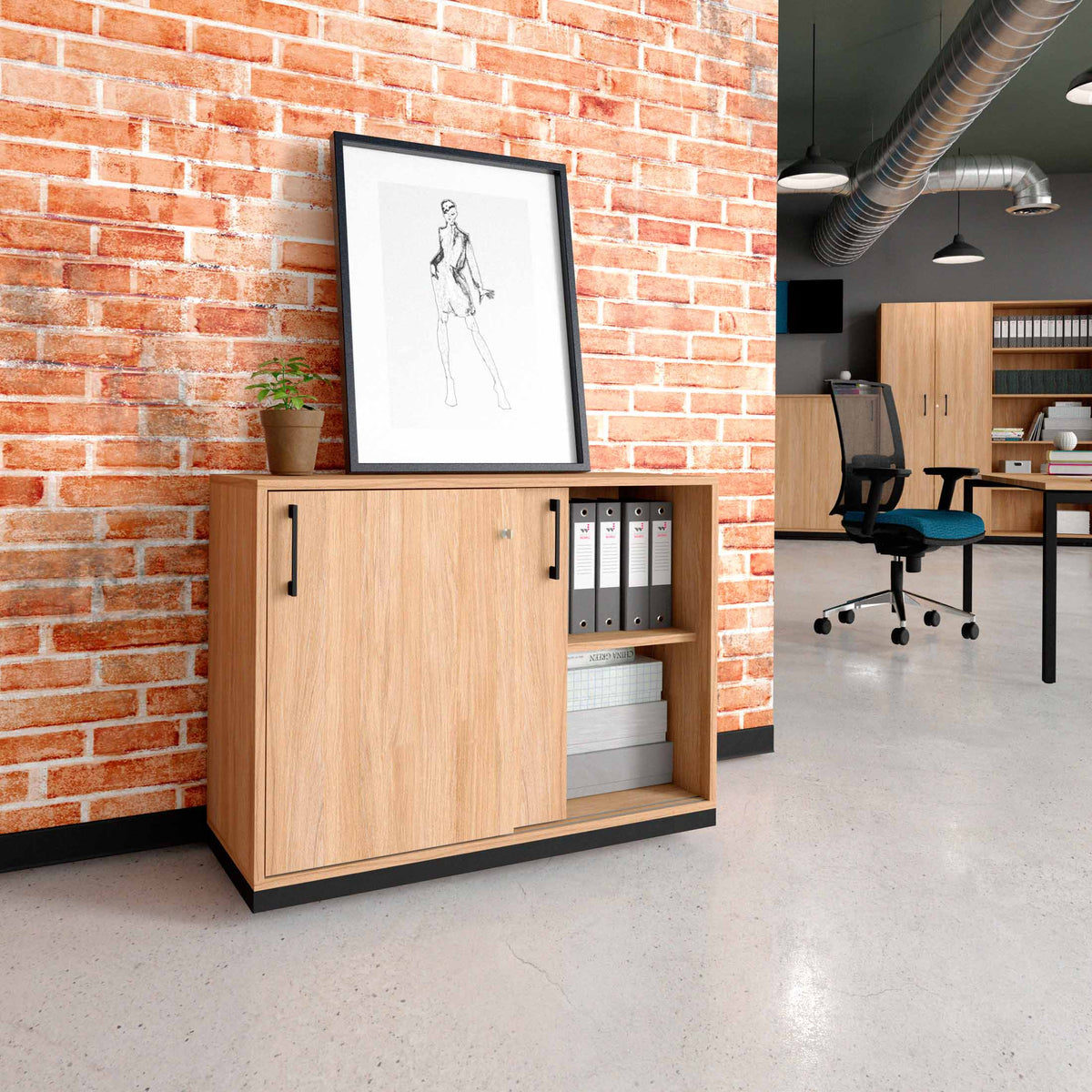 CHOICE Armadio con ante scorrevoli | 2 OH, 1000 x 760 mm, rovere color ambra  - 1 Lightbox Main Image