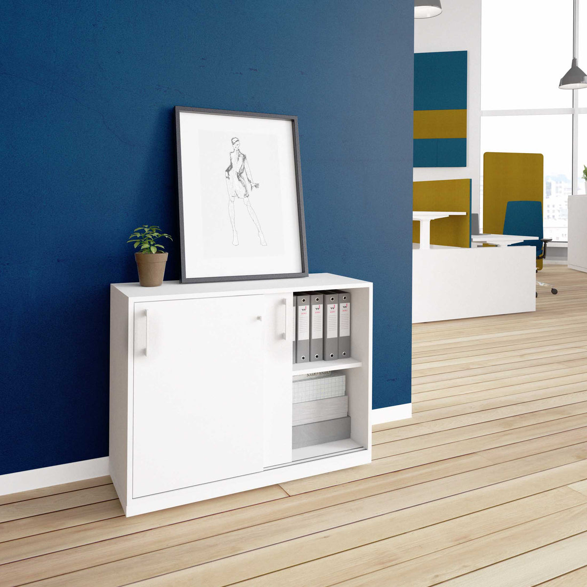 CHOICE Armoire à portes coulissantes | 2 OH, 1000 x 760 mm, blanc  - 1 Lightbox Main Image