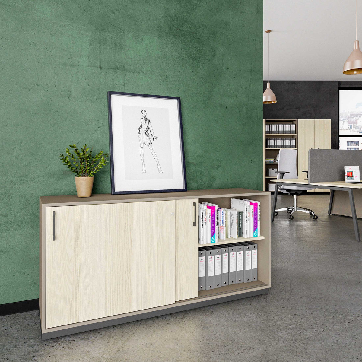 CHOICE Armadio con ante scorrevoli | 2 OH, 1600 x 760 mm, grigio cubanite / frassino sabbia  - 1 Lightbox Main Image