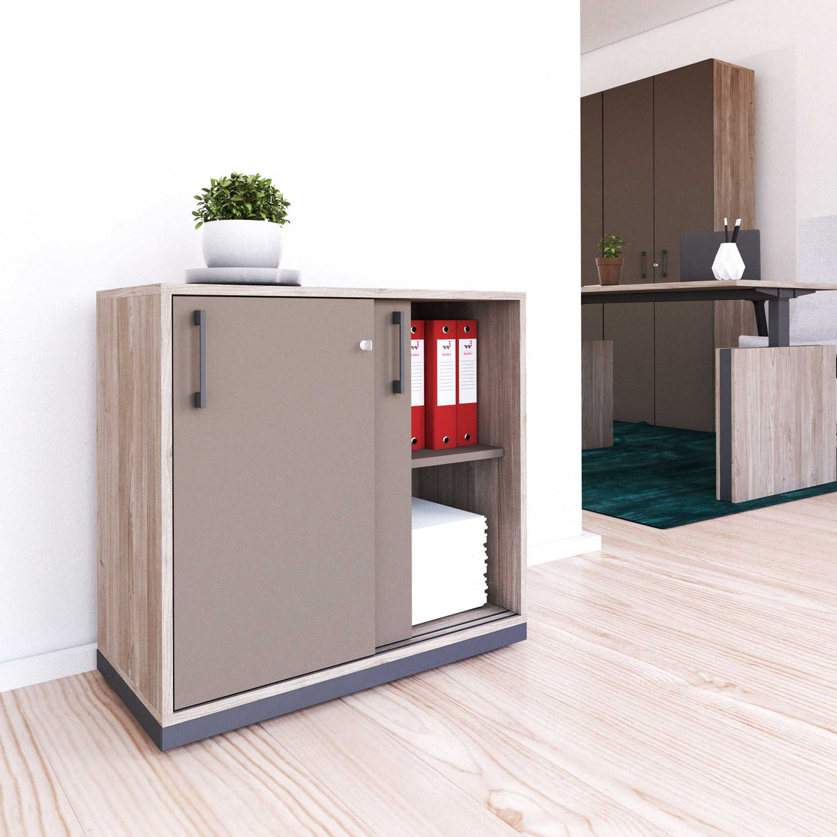CHOICE Armoire de porte coulissante | 2 oh, 800 x 760 mm, gris cubanite / chêne nord - 1 Lightbox Main Image