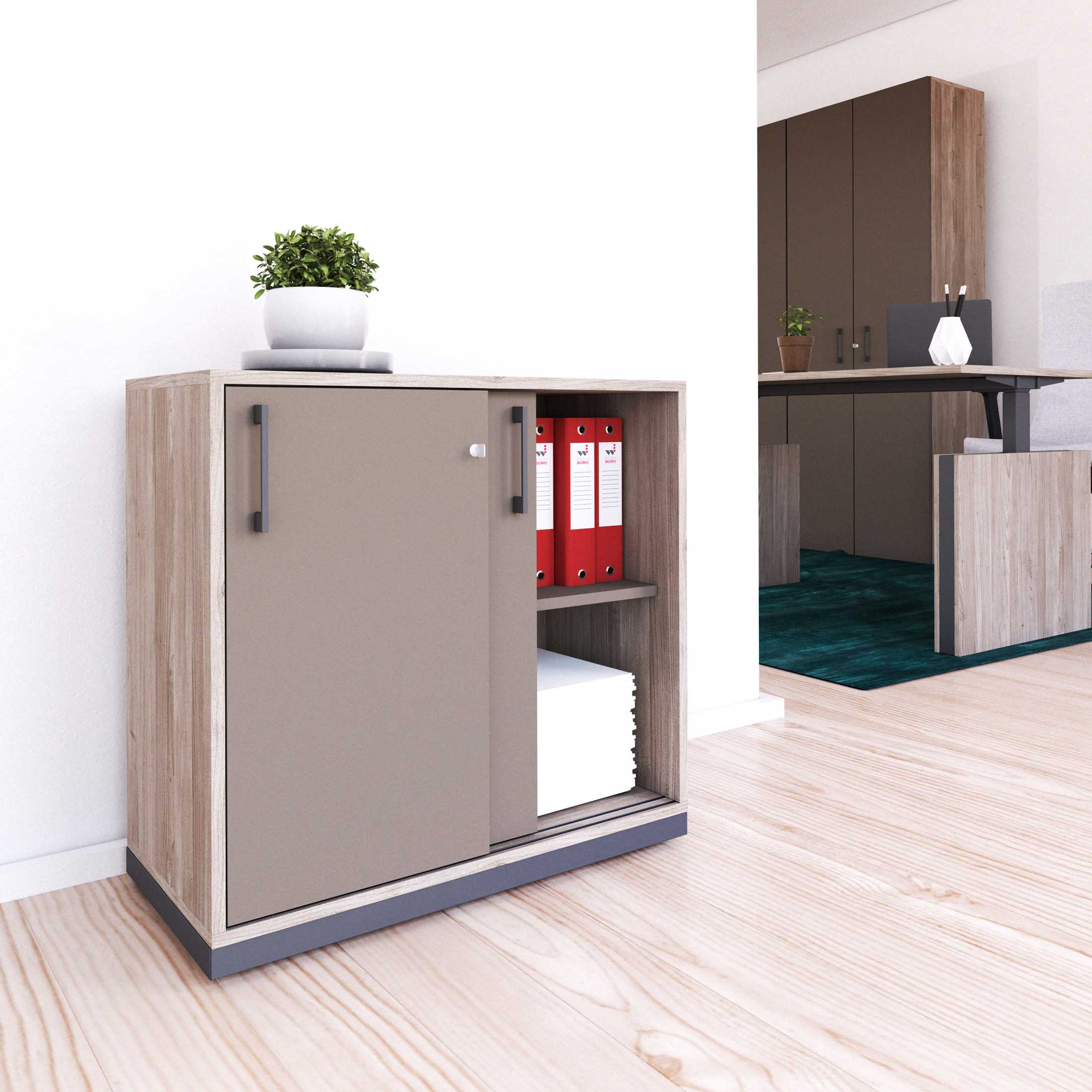 CHOICE Armoire de porte coulissante | 2 oh, 800 x 760 mm, gris cubanite / chêne nord