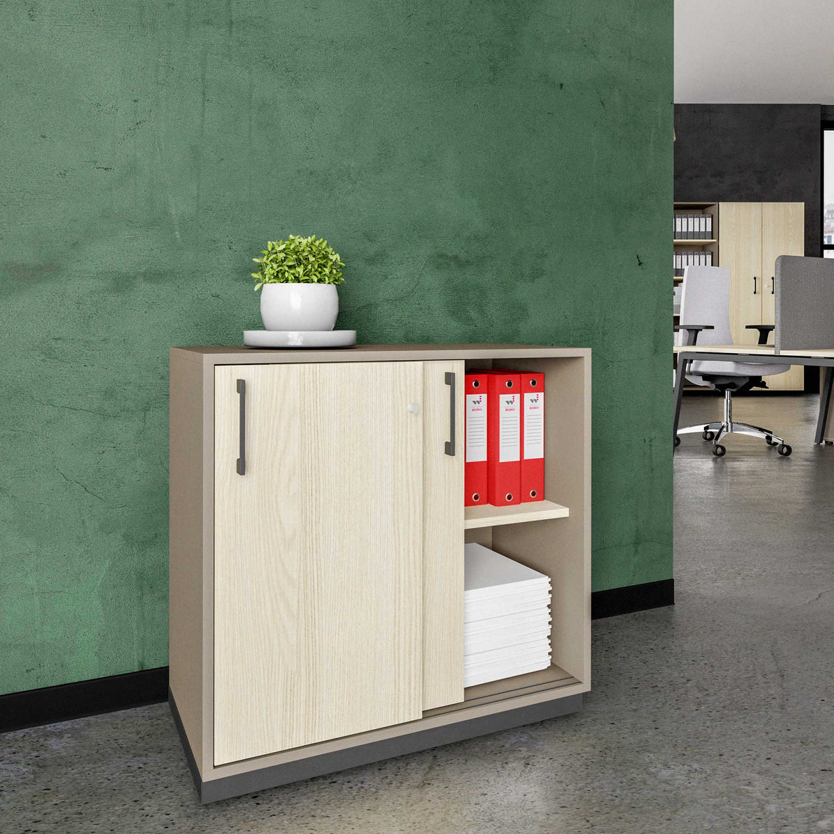 CHOICE sliding door wardrobe | 2 OH, 800 x 760 mm, cubanite gray / sand ash - 1 Lightbox Main Image