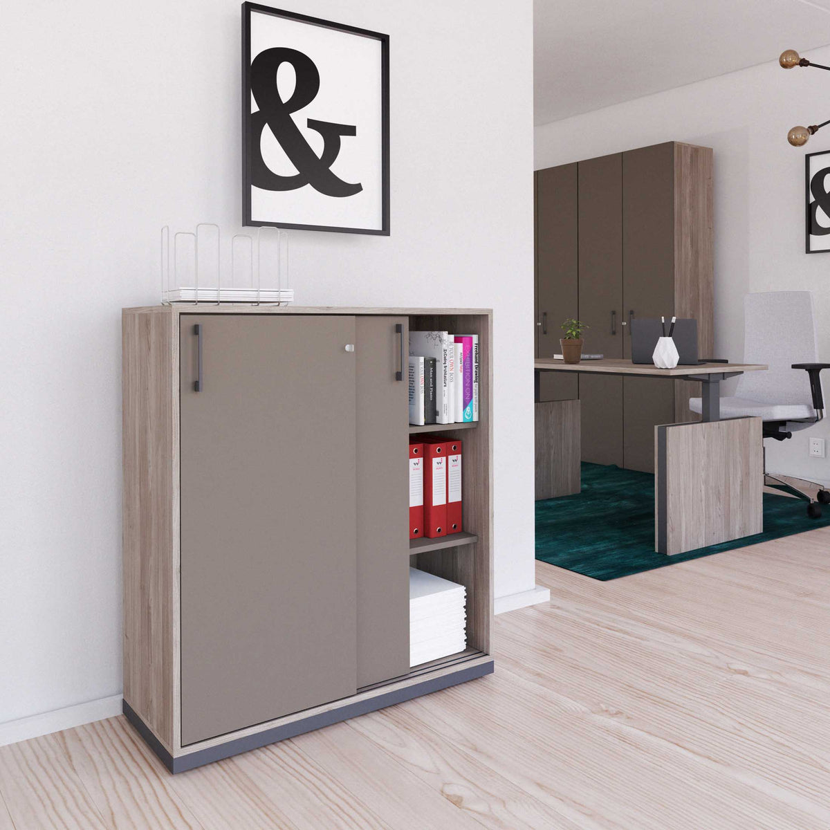 CHOICE Armadio con ante scorrevoli | 3 OH, 1000 x 1115 mm, rovere nordico grigio / grigio cubanite  - 1 Lightbox Main Image